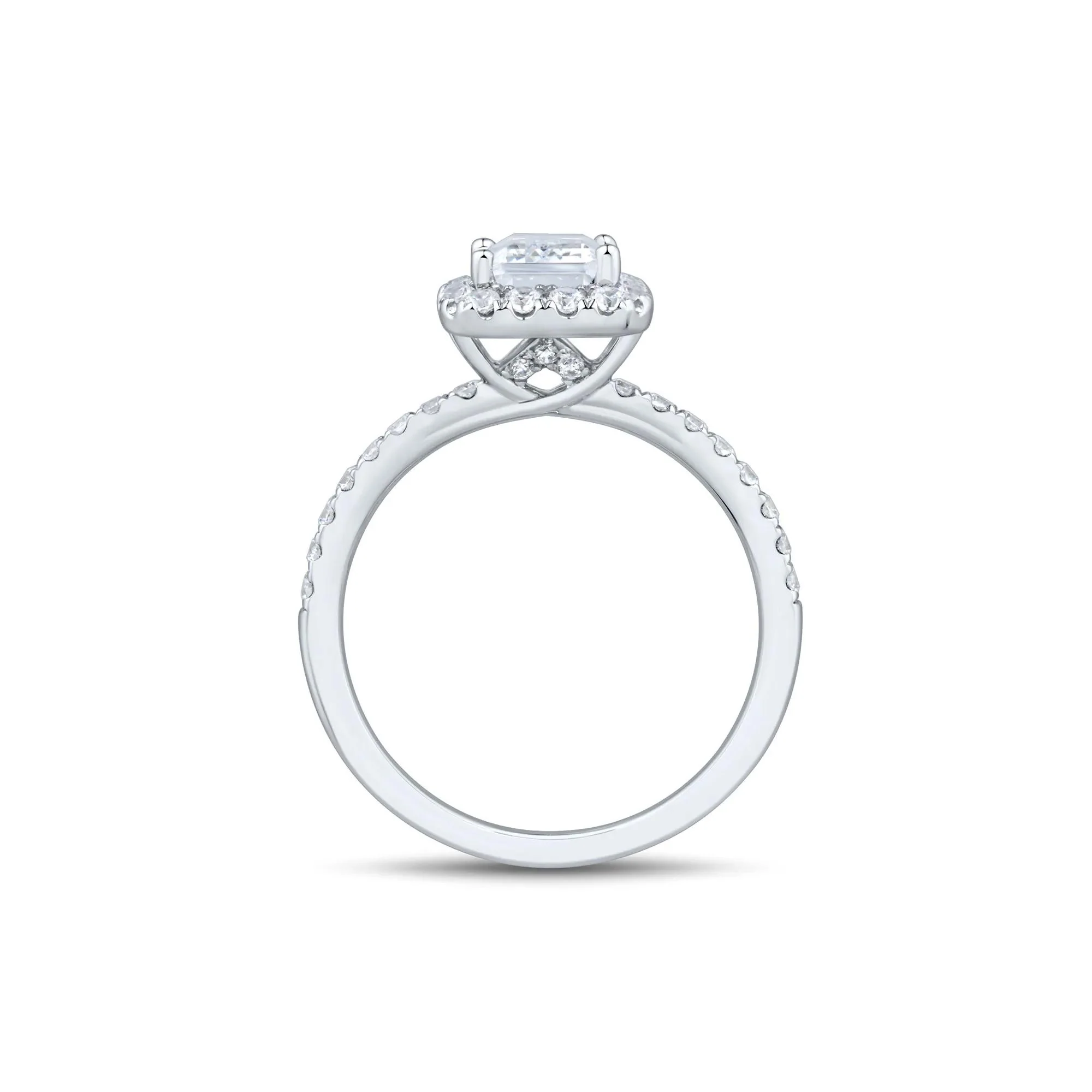 2 CT. Tw. Lab Grown Diamond Emerald-Cut Halo Engagement Ring 14K White Gold Size 7 1.5mm - Image 2