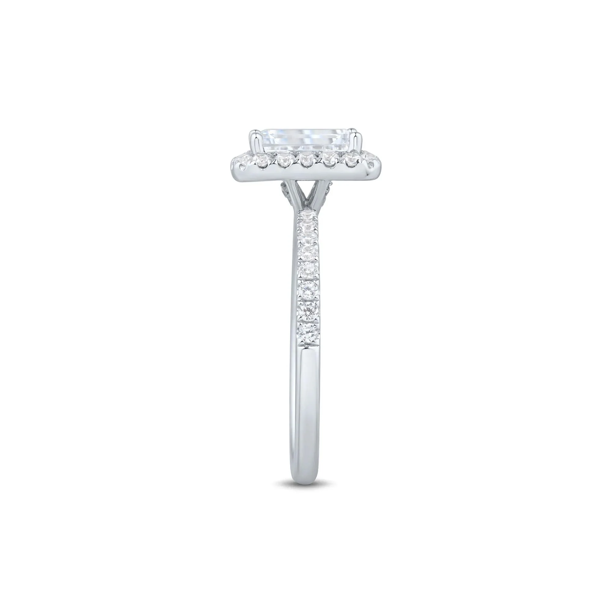 2 CT. Tw. Lab Grown Diamond Emerald-Cut Halo Engagement Ring 14K White Gold Size 8 1.5mm - Image 3
