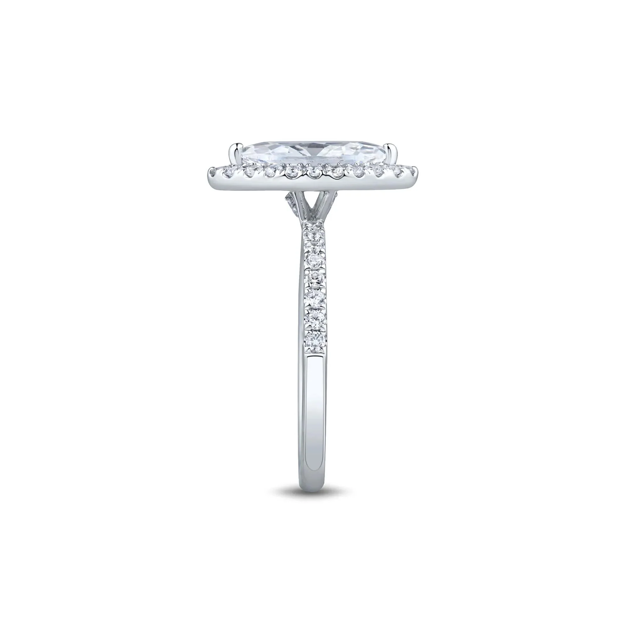 2 CT. Tw. Lab Grown Diamond Marquise-Cut Halo Engagement Ring 14K White Gold Size 6 1.5mm - Image 3