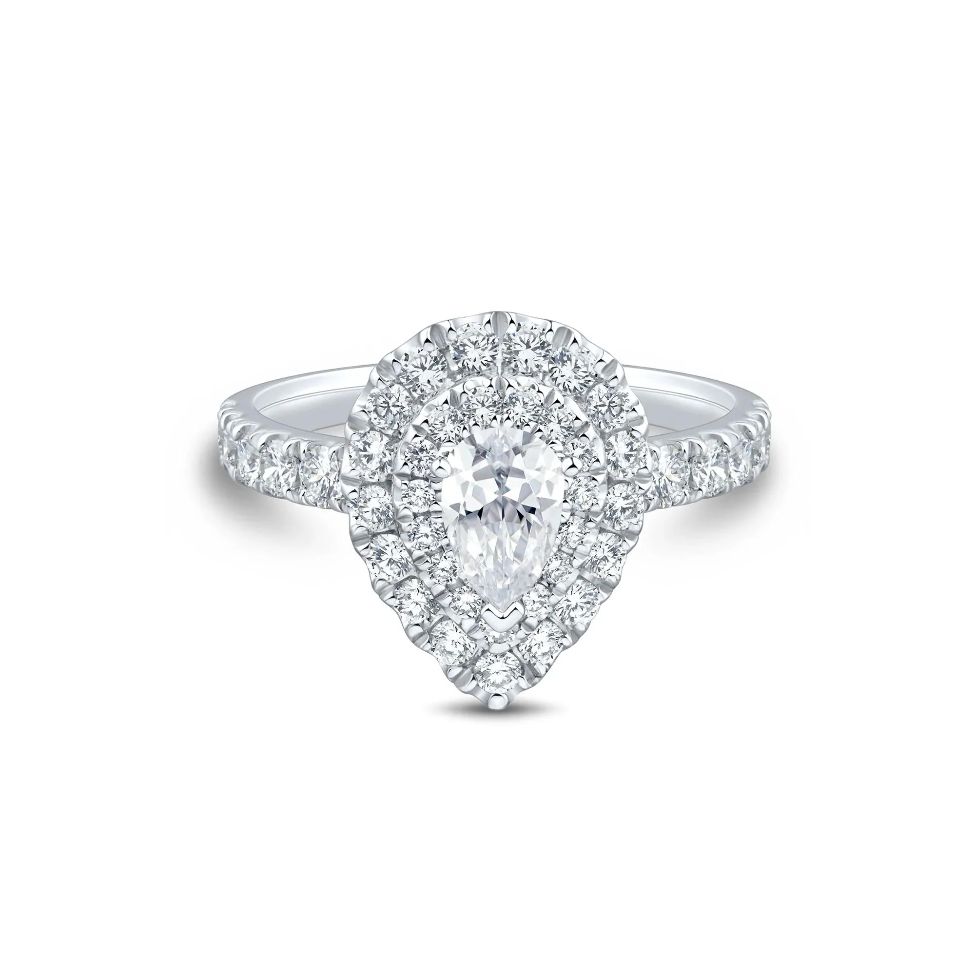 1/2 CT. Tw. Diamond Pear Halo Engagement Ring 10K White Gold Round Brilliant Cut Size 6 1mm