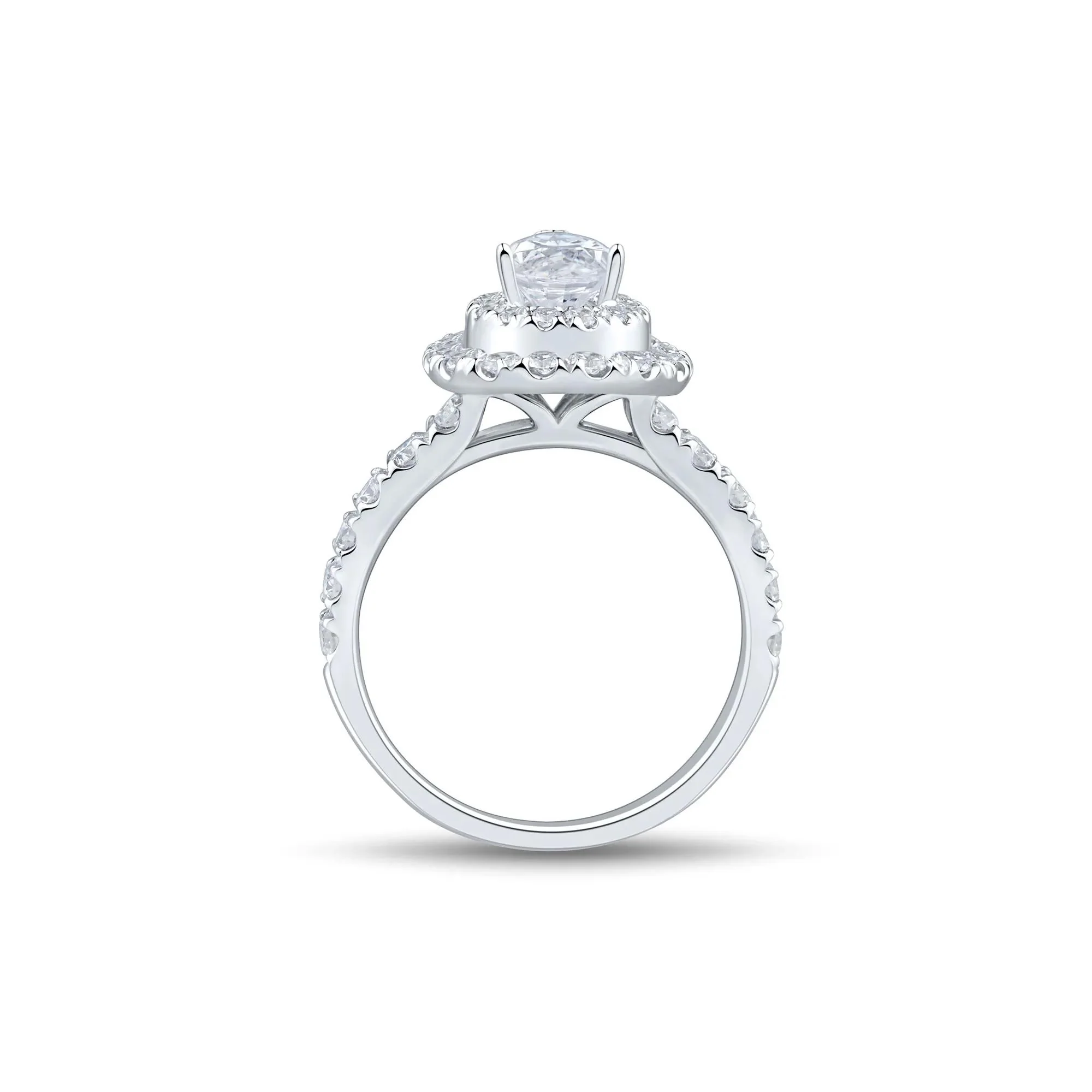 1/2 CT. Tw. Diamond Pear Halo Engagement Ring 10K White Gold Round Brilliant Cut Size 7.5 1mm - Image 3