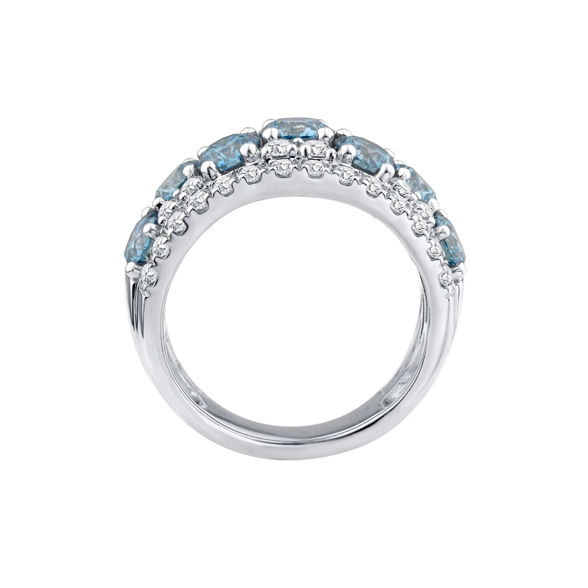 3 1/2 CT. Tw. Lab Grown Diamond Blue and White Band Ring 10K White Gold Round Brilliant Cut Size 6.5 2.5mm - Image 2