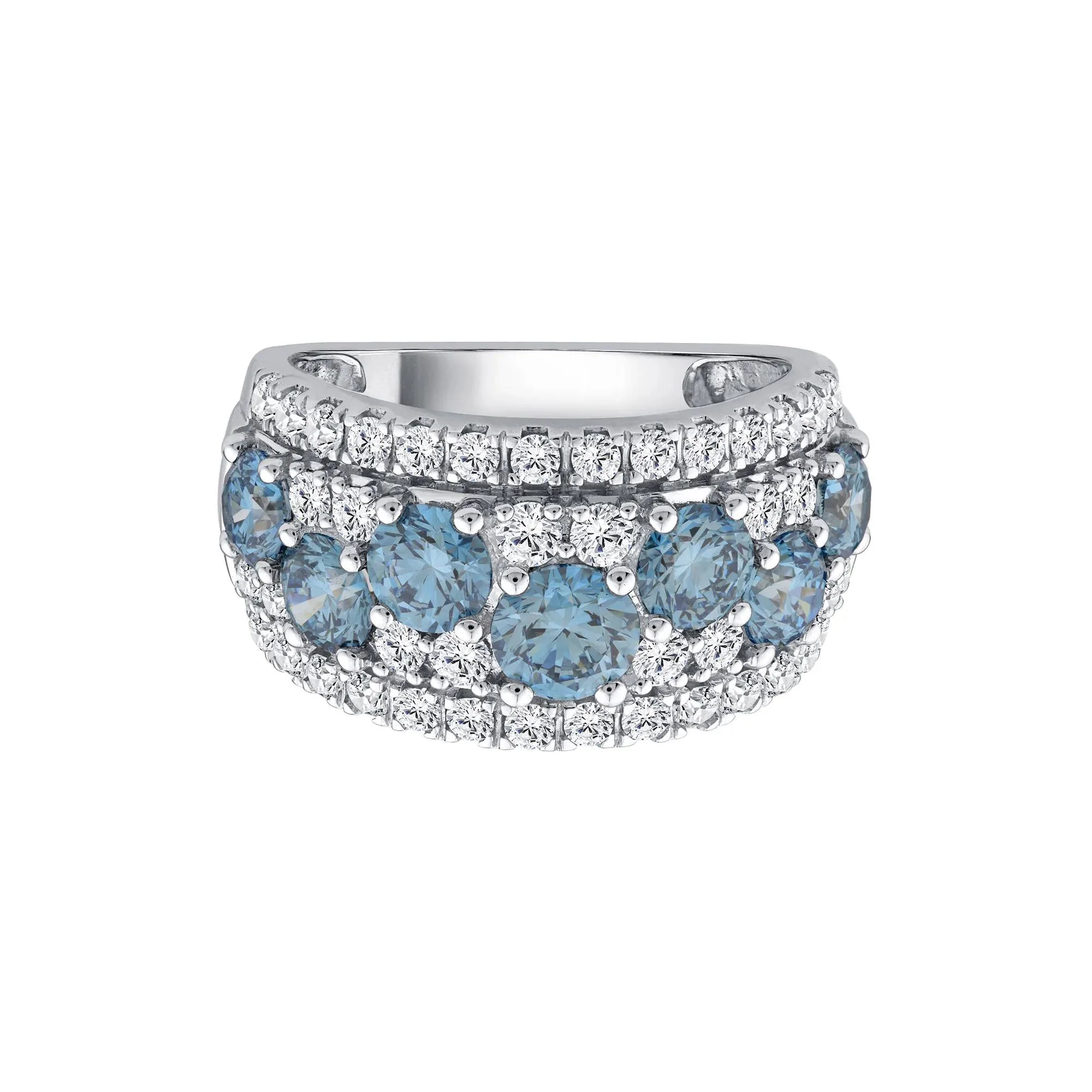 3 1/2 CT. Tw. Lab Grown Diamond Blue and White Band Ring 10K White Gold Round Brilliant Cut Size 9 2.5mm