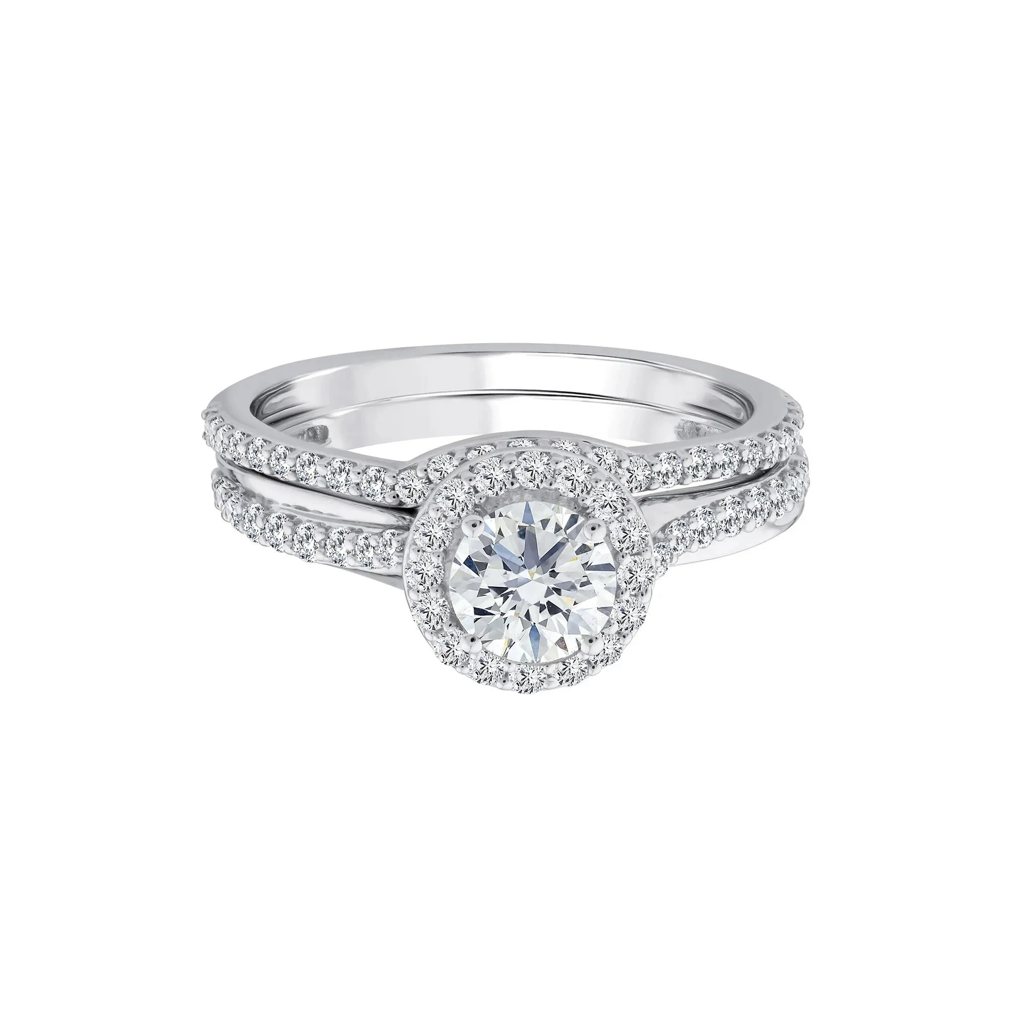 1/5 CT. Tw. Lab Grown Diamond Engagement Ring Set 10K White Gold Size 8 1mm
