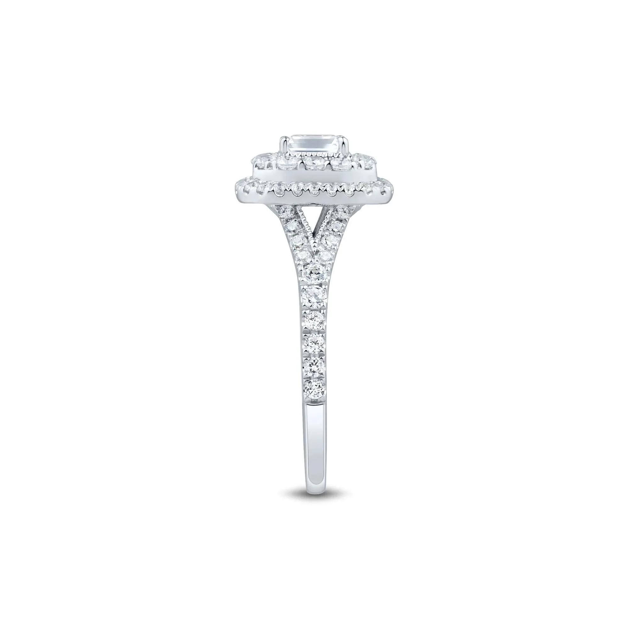 1 CT. Tw. Diamond Emerald-Cut Double Halo Engagement Ring 10K White Gold Size 6.5 1.5mm - Image 3