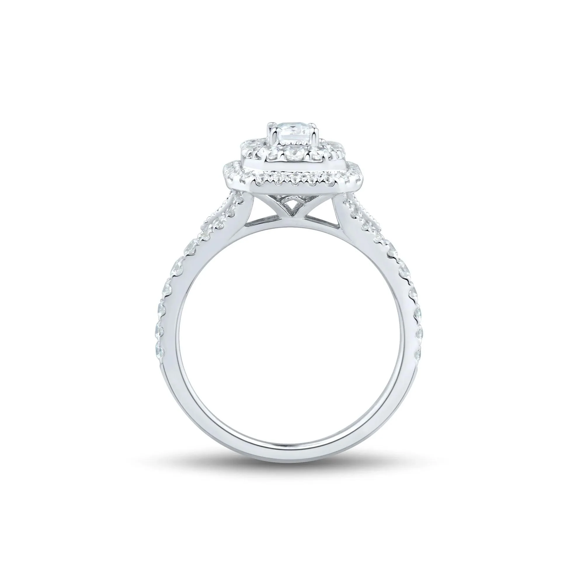 1 CT. Tw. Diamond Emerald-Cut Double Halo Engagement Ring 10K White Gold Size 9 1.5mm - Image 2