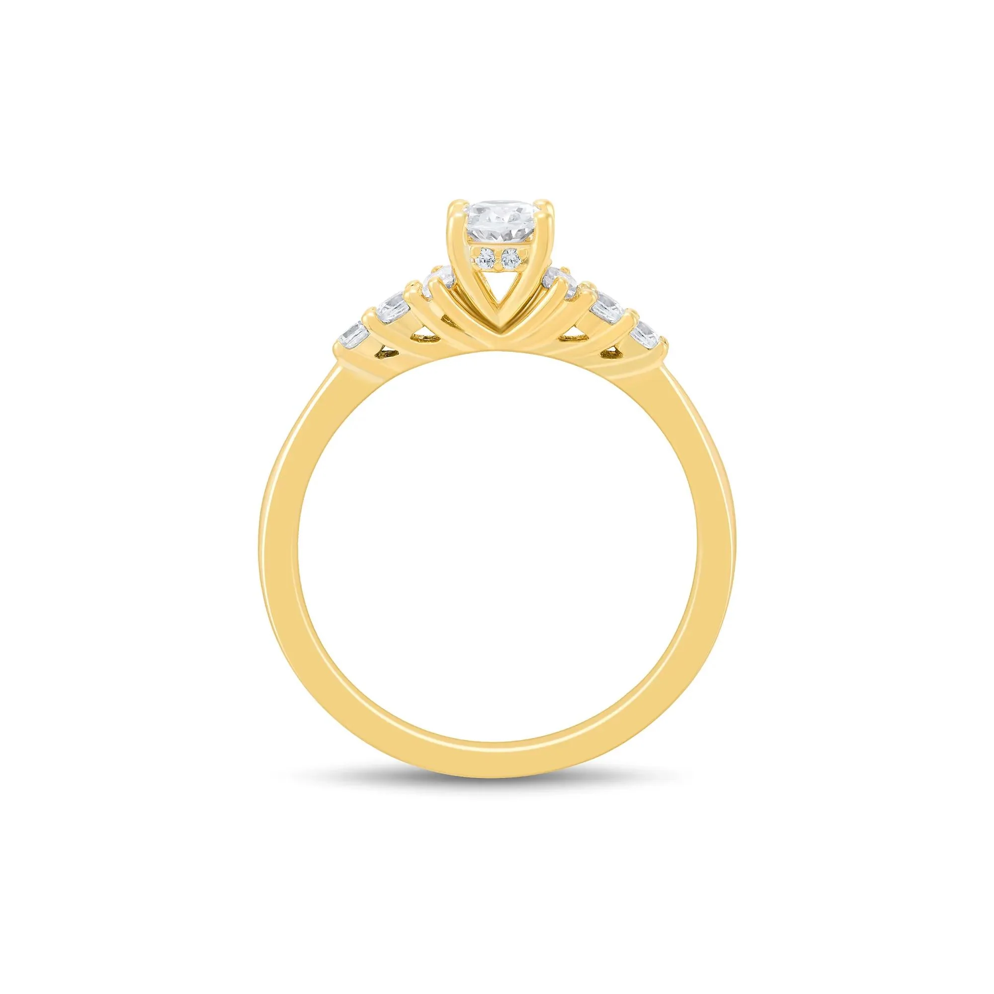 3/4 CT. Tw. Diamond Oval and Baguette Engagement Ring 14K Yellow Gold Round Brilliant Cut Size 7 1.5mm - Image 3