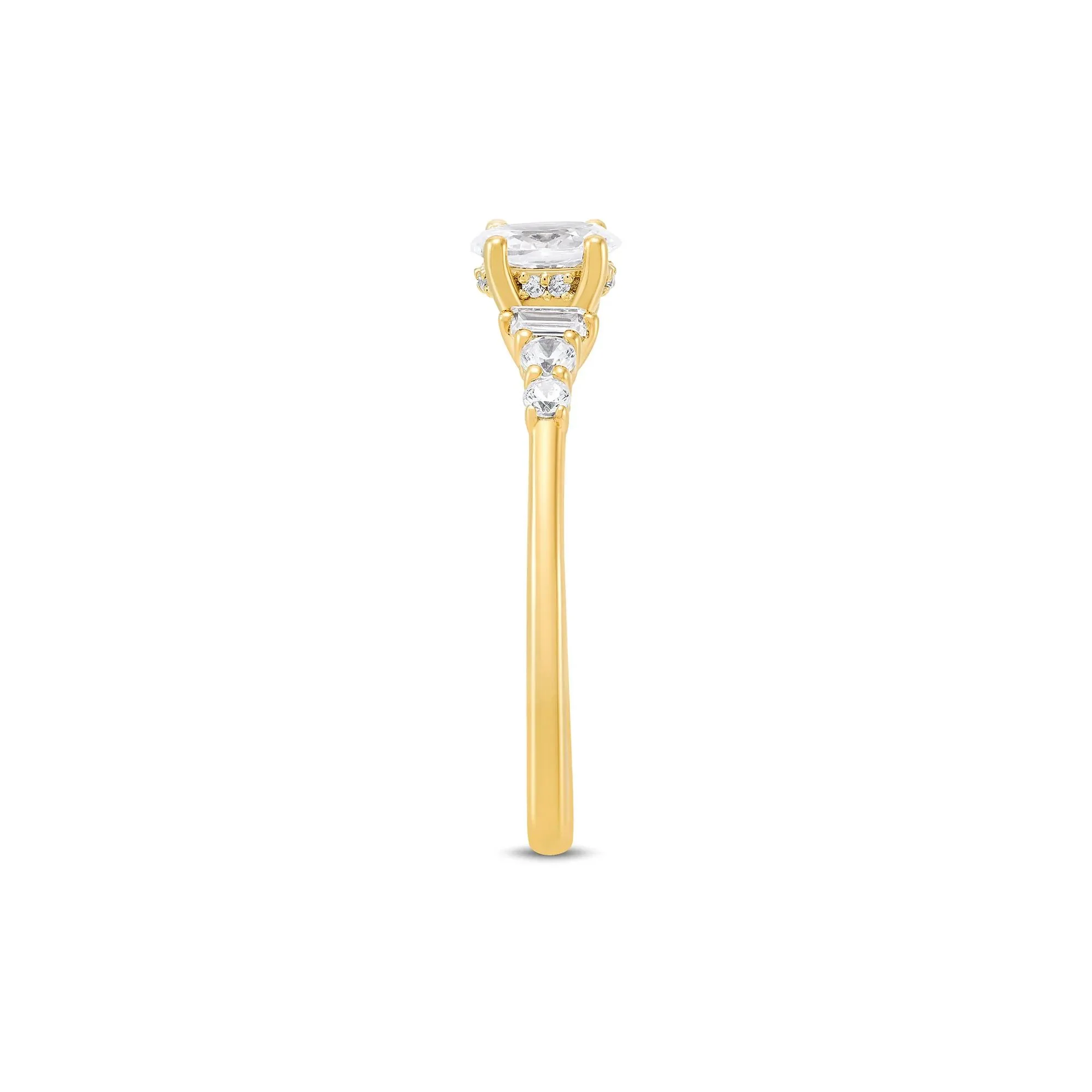 3/4 CT. Tw. Diamond Oval and Baguette Engagement Ring 14K Yellow Gold Round Brilliant Cut Size 7.5 1.5mm - Image 2