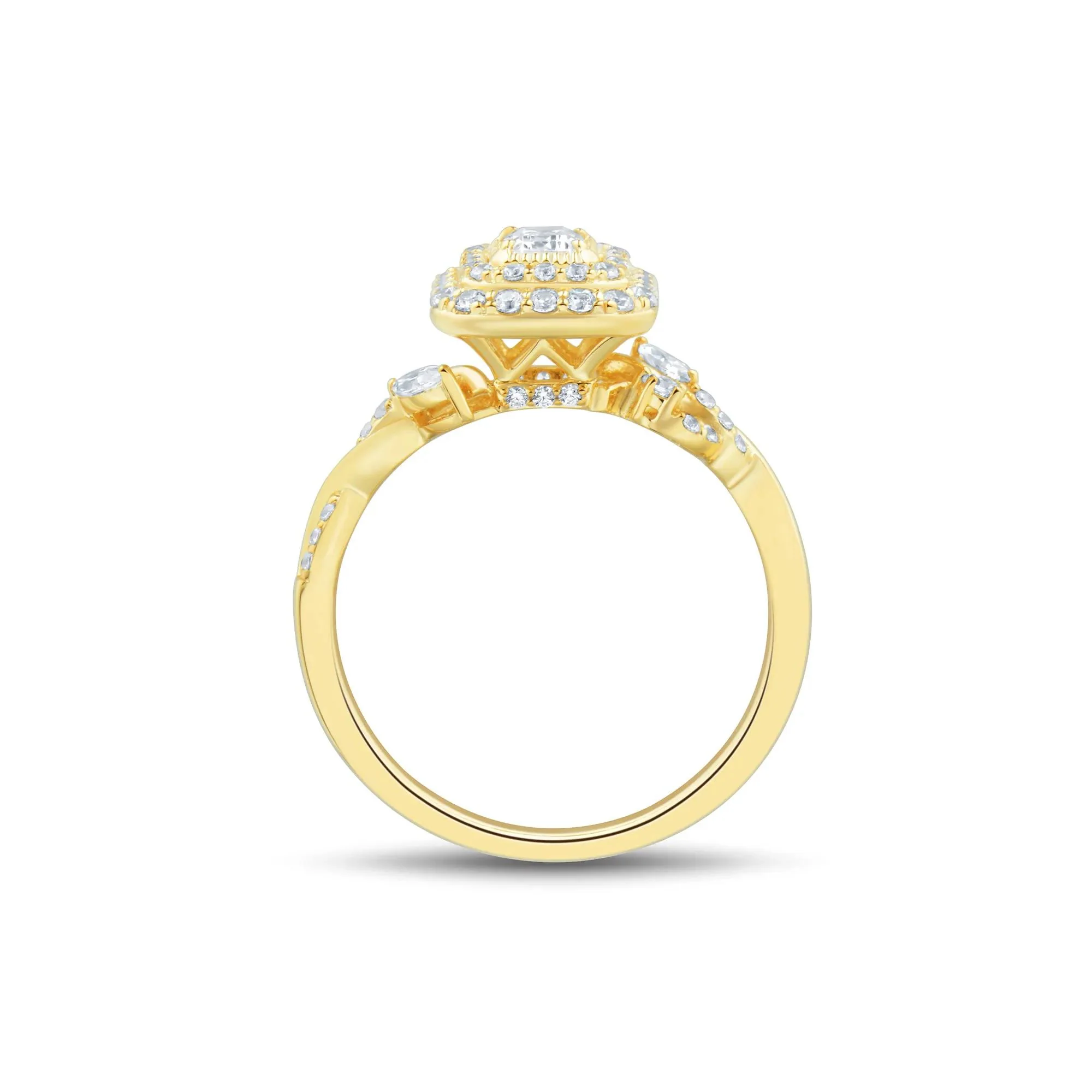 3/4 CT. Tw. Diamond Emerald-Cut Halo Engagement Ring 10K Yellow Gold Round Brilliant Cut Size 6.5 1mm - Image 2