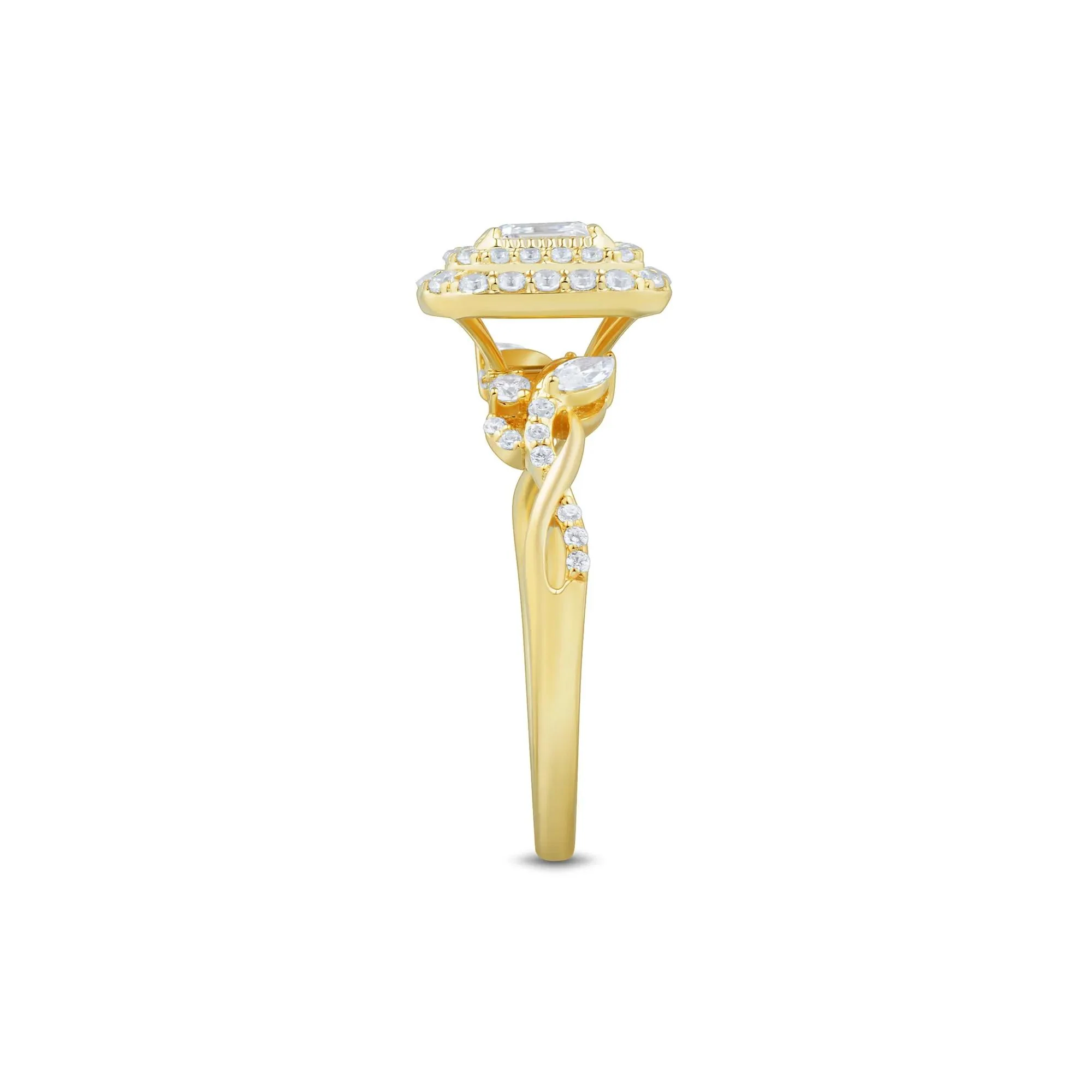 3/4 CT. Tw. Diamond Emerald-Cut Halo Engagement Ring 10K Yellow Gold Round Brilliant Cut Size 7.5 1mm - Image 3