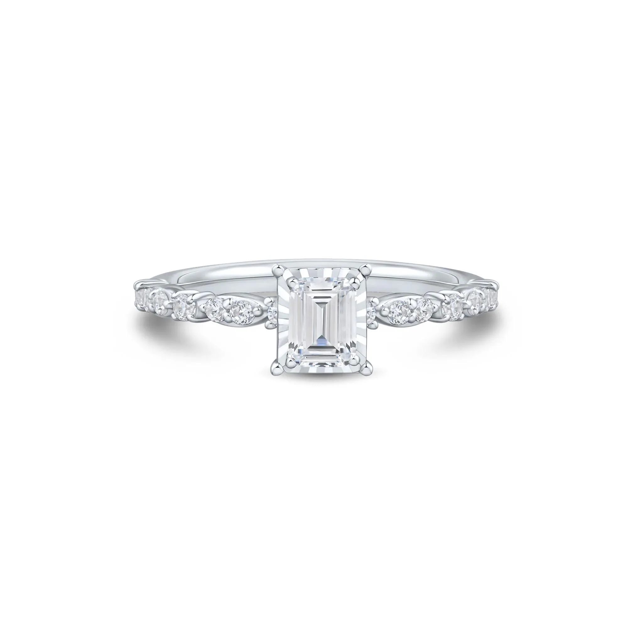 1/2 CT. Tw. Lab Grown Diamond Emerald-Cut Promise Ring 10K White Gold Size 6 1mm