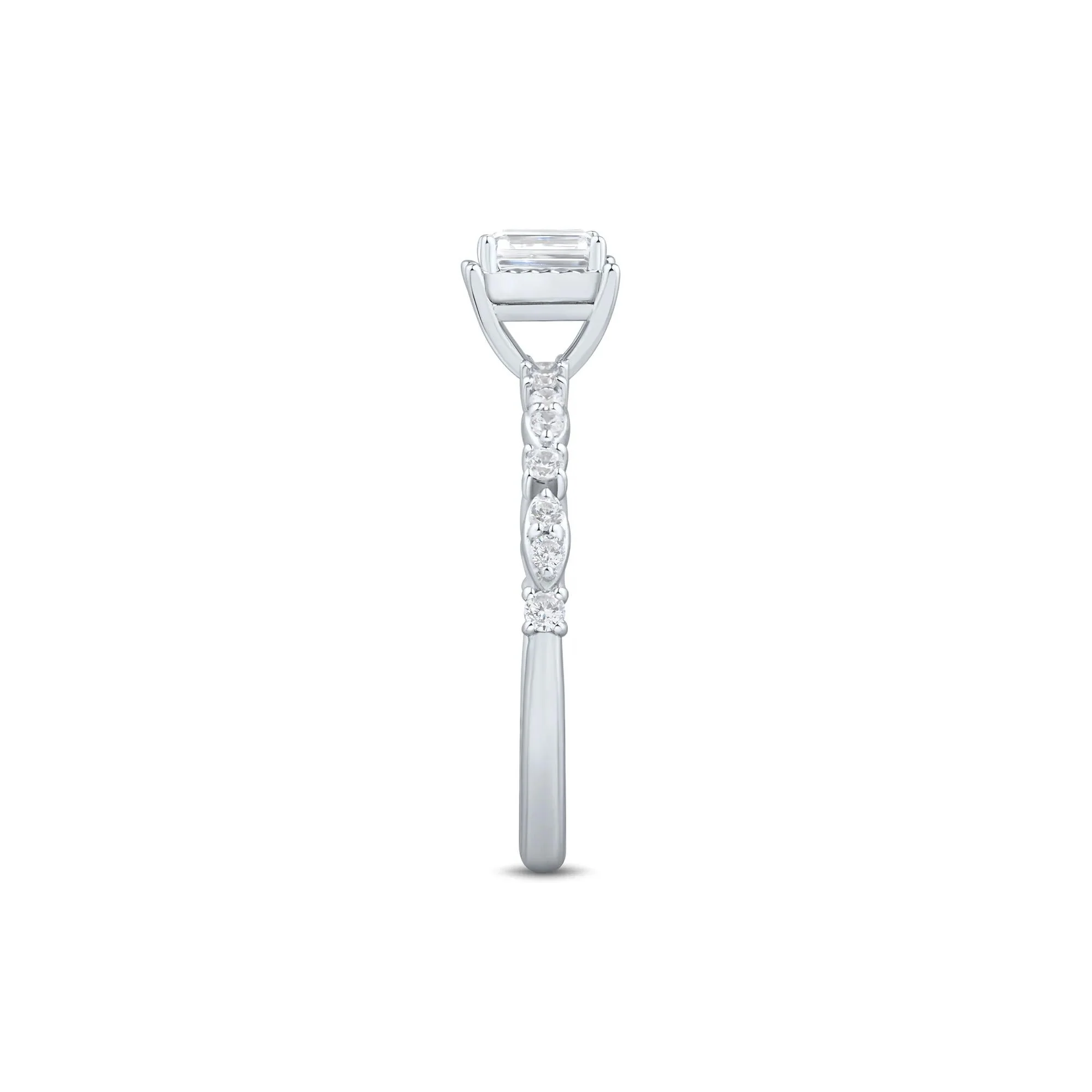 1/2 CT. Tw. Lab Grown Diamond Emerald-Cut Promise Ring 10K White Gold Size 7.5 1mm - Image 3