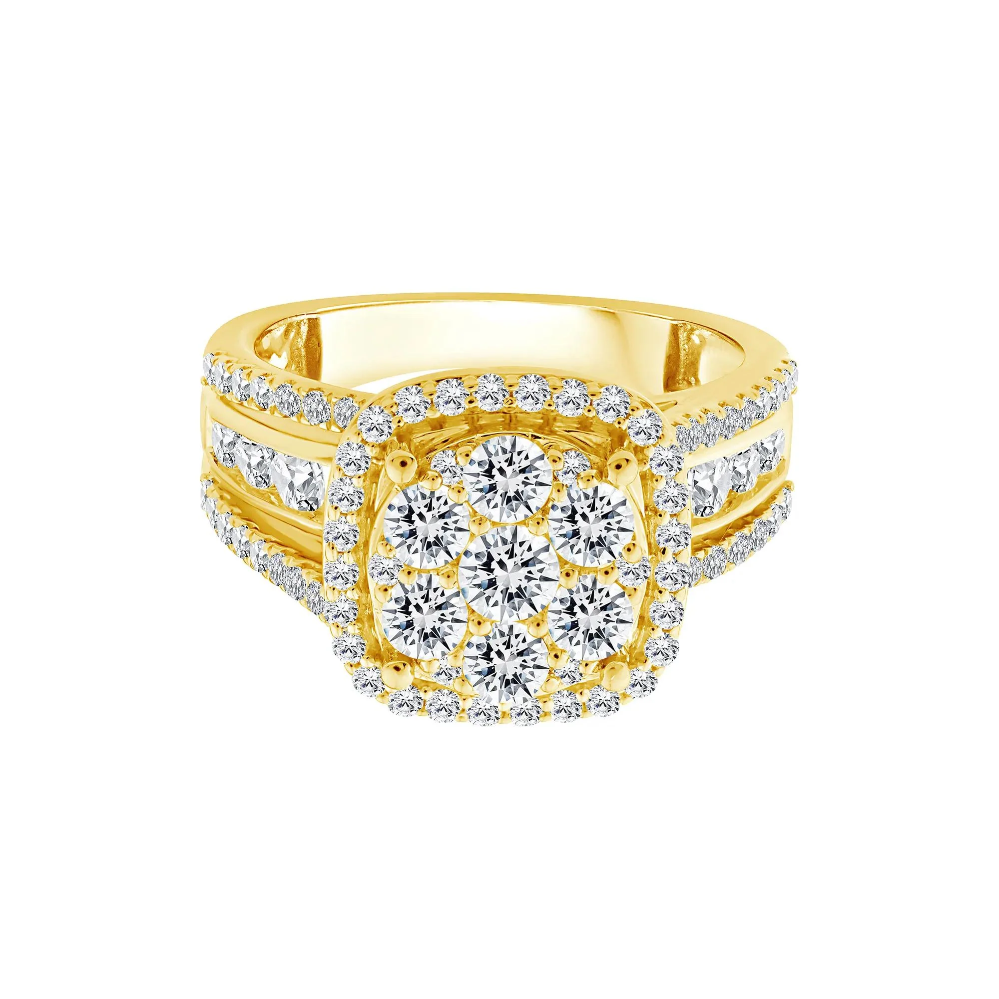 2 CT. Tw. Diamond Composite Engagement Ring 10K Yellow Gold Round Brilliant Cut Size 8 2.5mm