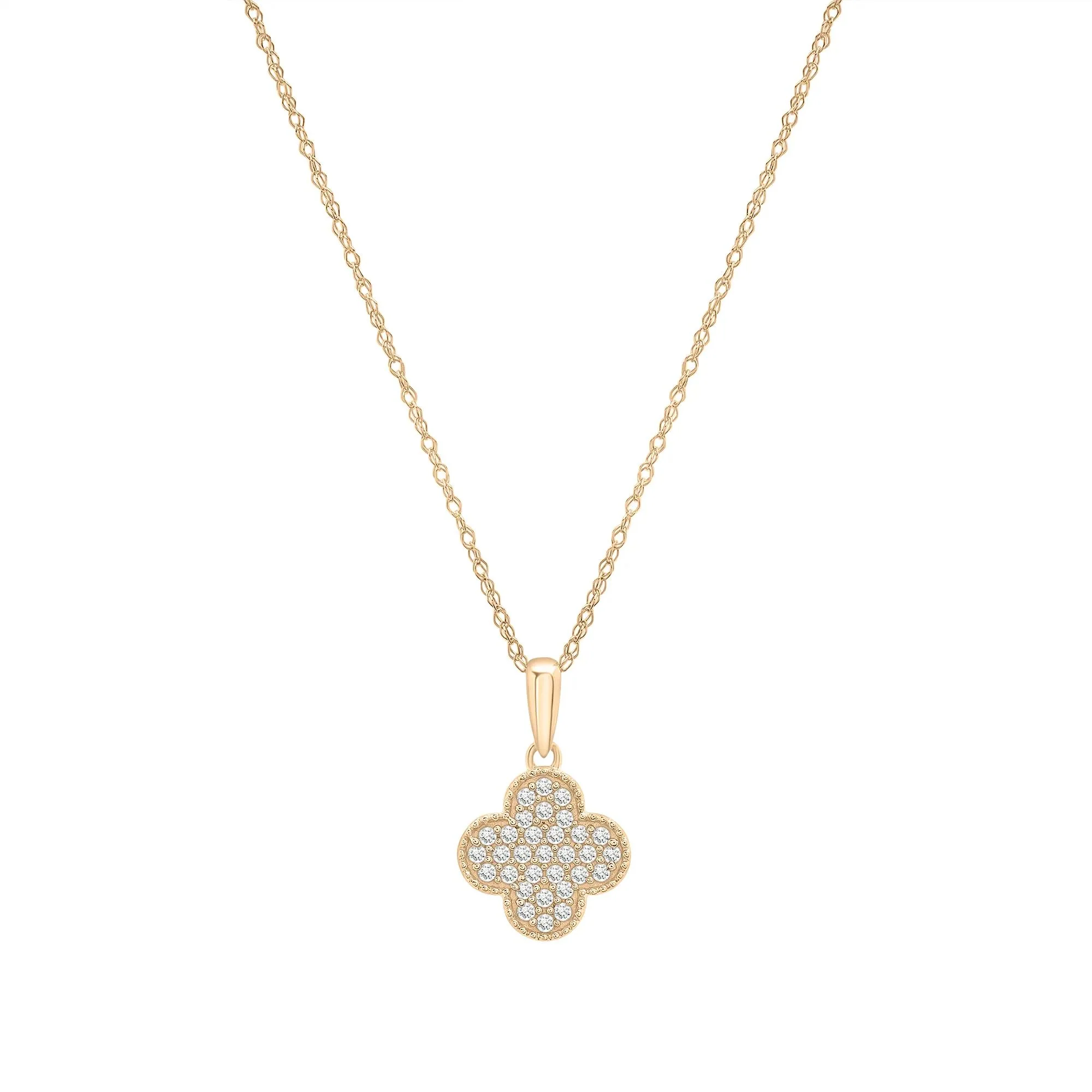 1/7 CT. Tw. Diamond Clover Necklace 10K Yellow Gold Size 18"