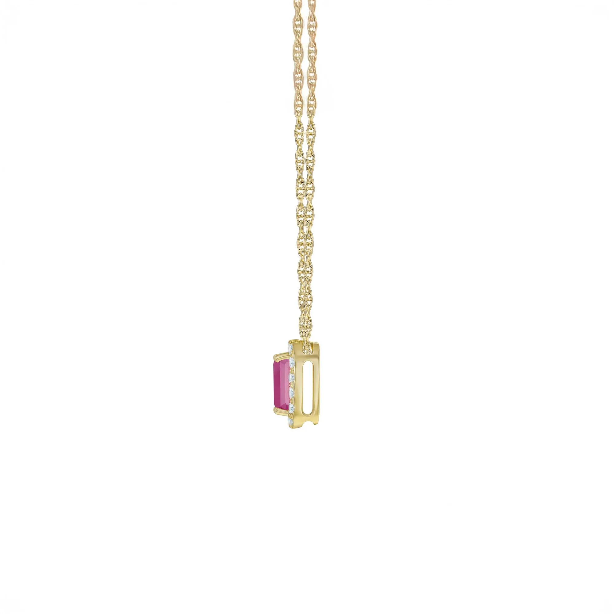 1/8 CT. Tw. Ruby and Diamond Halo Pendant Necklace 10K Yellow Gold Size 18"