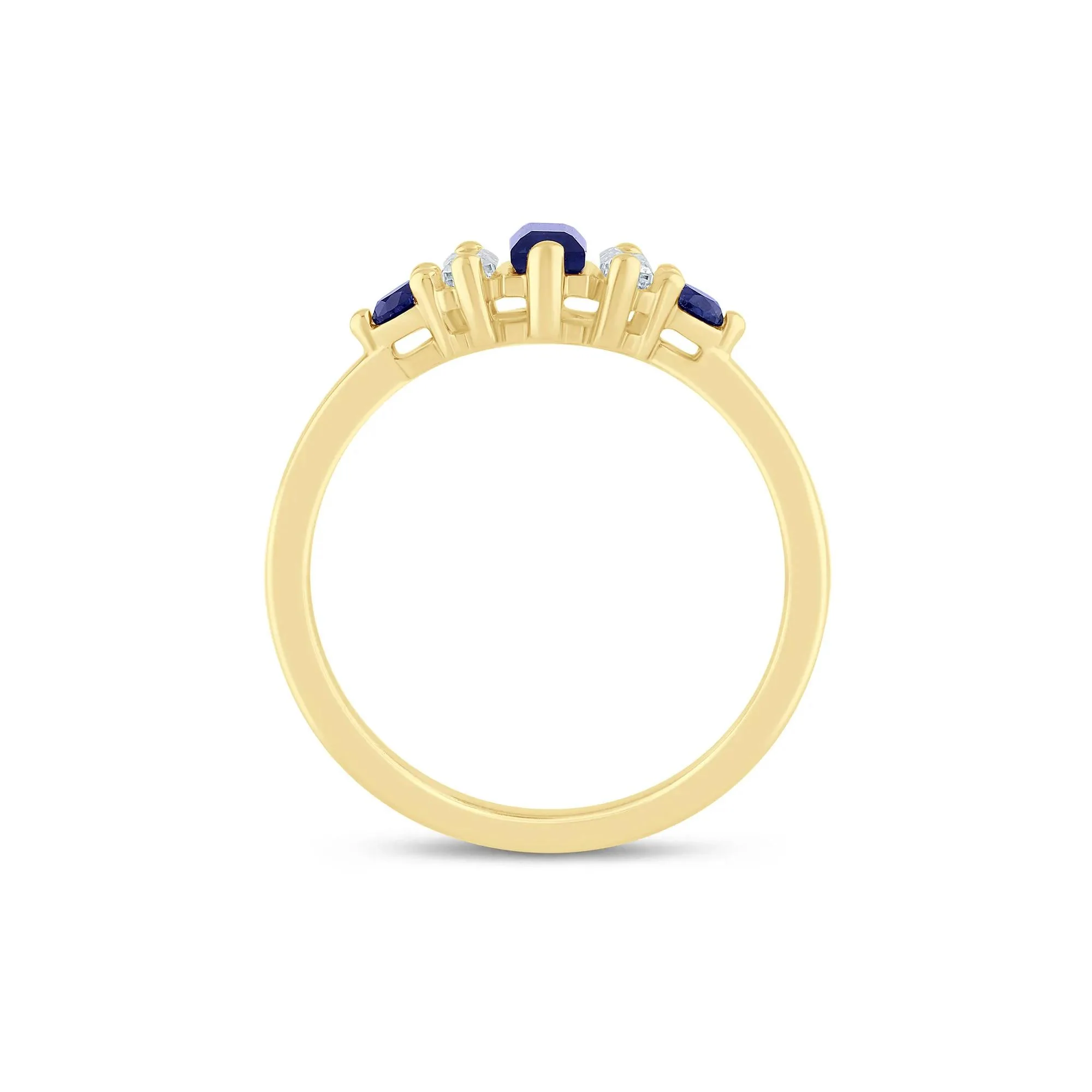 1/5 CT. Tw. Lab-Created Blue Sapphire and Lab Grown Diamond Ring 10K Yellow Gold Size 7 1.5mm - Image 2