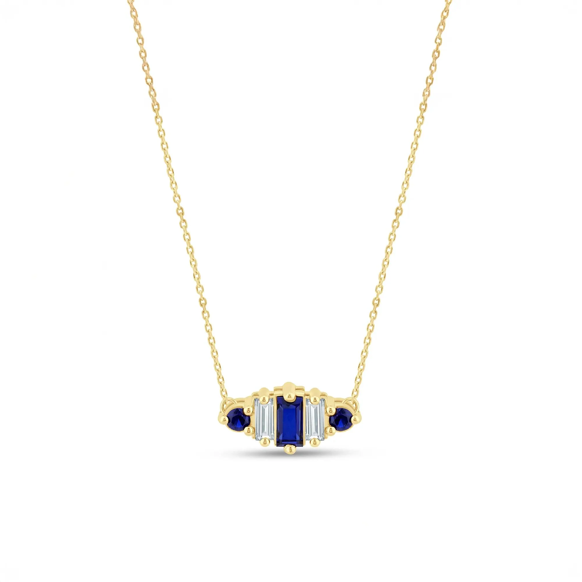 1/5 CT. Tw. Lab-Created Blue Sapphire and Lab Grown Diamond Necklace 10K Yellow Gold Size 17.5"