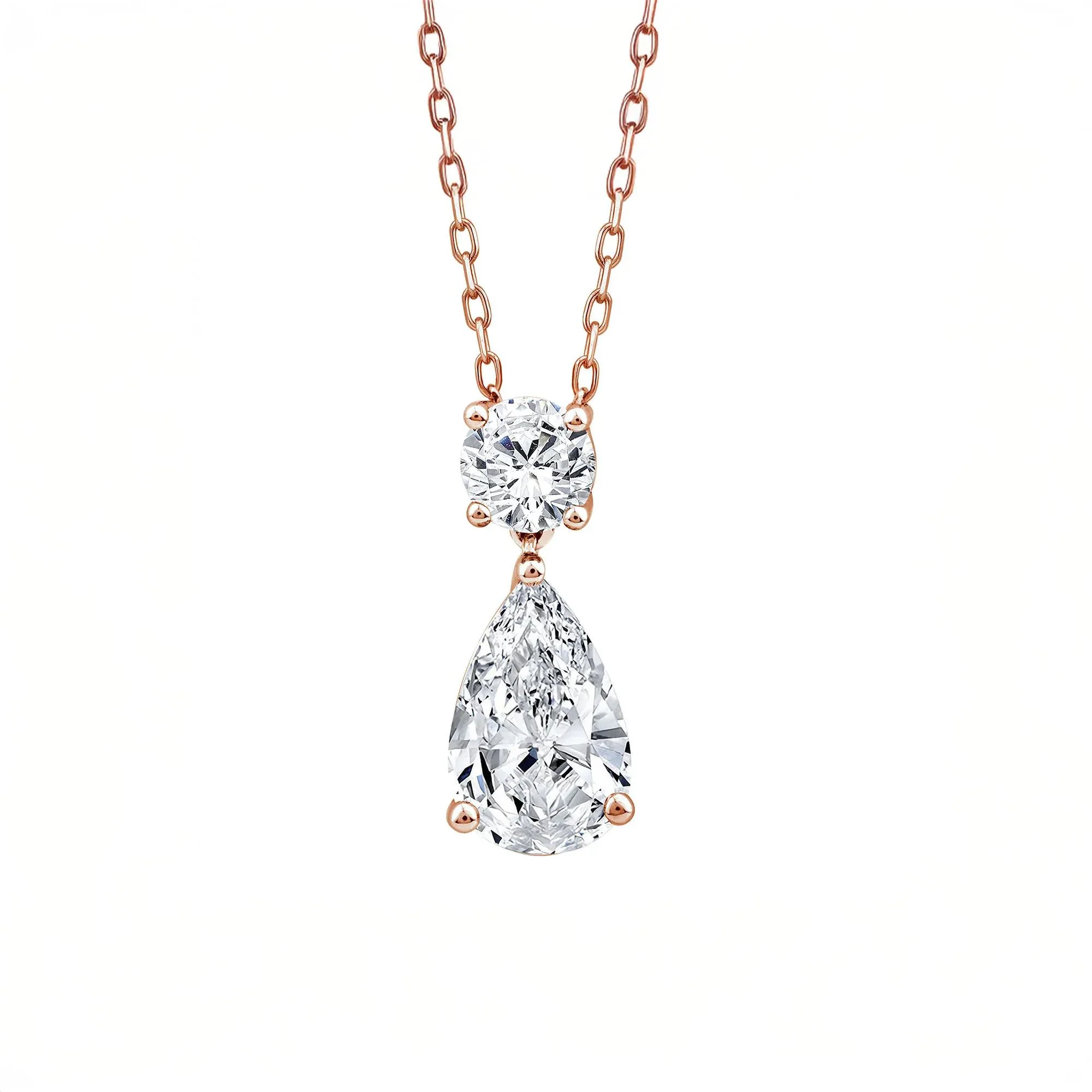 1/2 CT. Tw. Lab Grown Diamond Pear-Shaped and Round Necklace 10K Rose Gold Size 18"