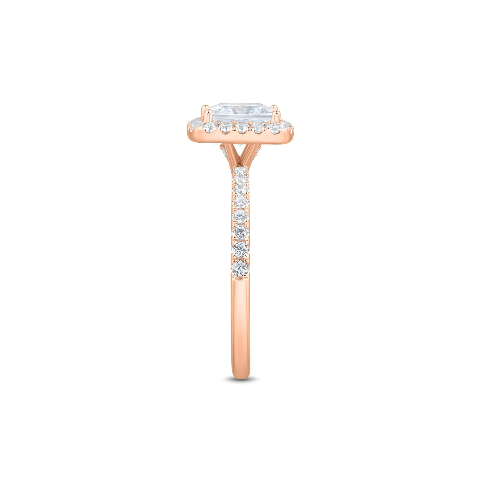 2 CT. Tw. Lab Grown Diamond Princess-Cut Halo Engagement Ring 14K Rose Gold Round Brilliant Cut Size 5.5 1.5mm - Image 2