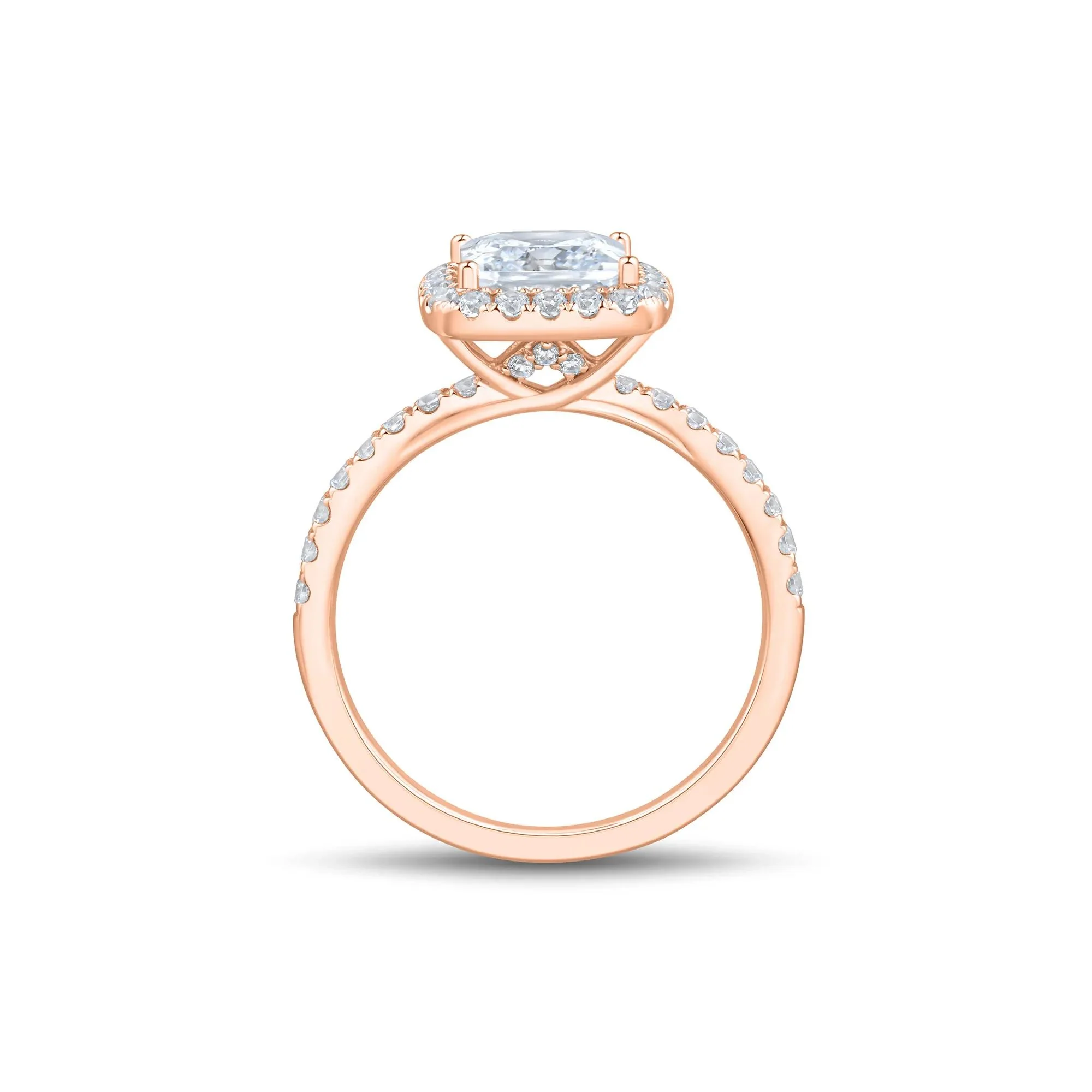 2 CT. Tw. Lab Grown Diamond Princess-Cut Halo Engagement Ring 14K Rose Gold Round Brilliant Cut Size 5.5 1.5mm - Image 3