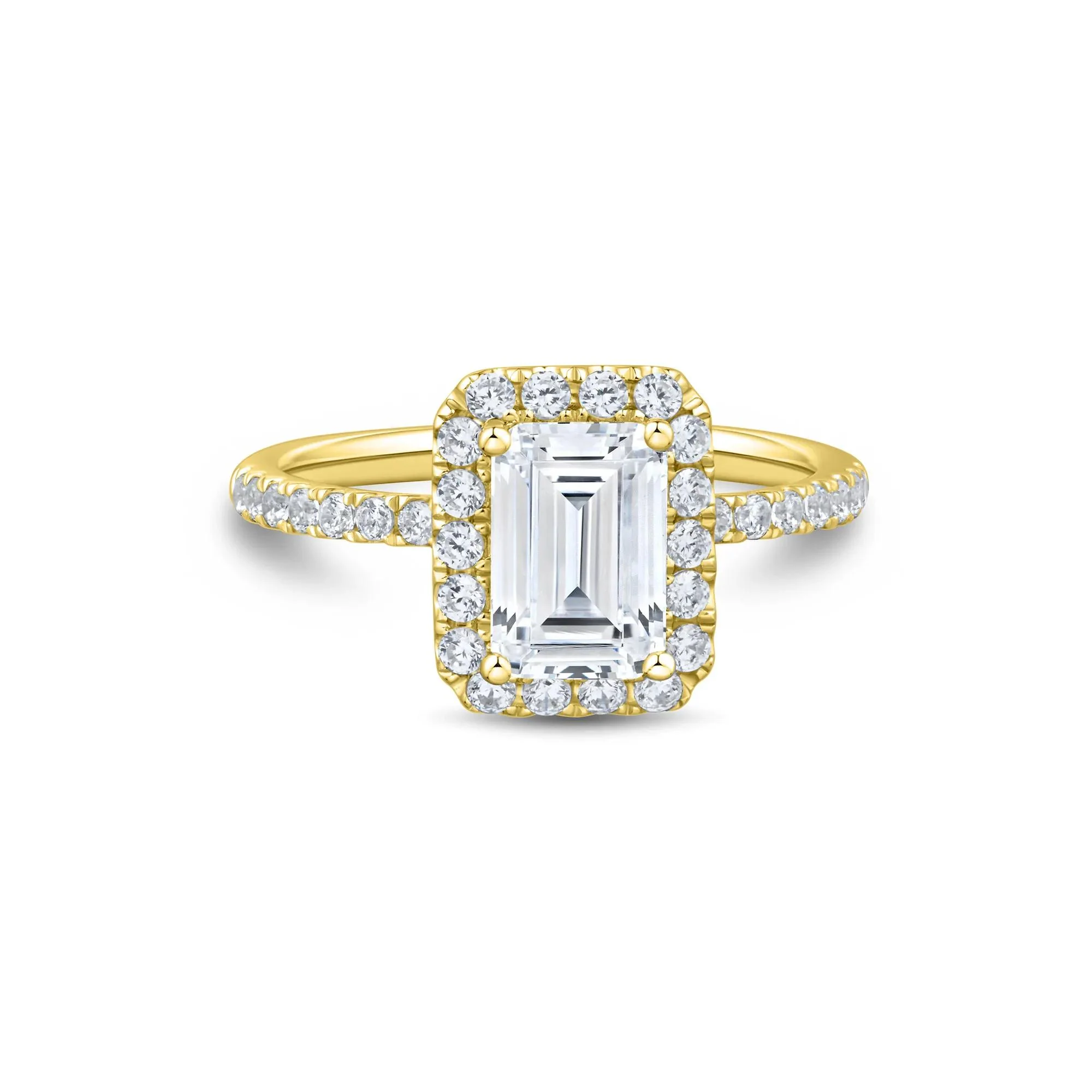 2 CT. Tw. Lab Grown Diamond Emerald-Cut Engagement Ring 14K Yellow Gold Size 9 1.5mm