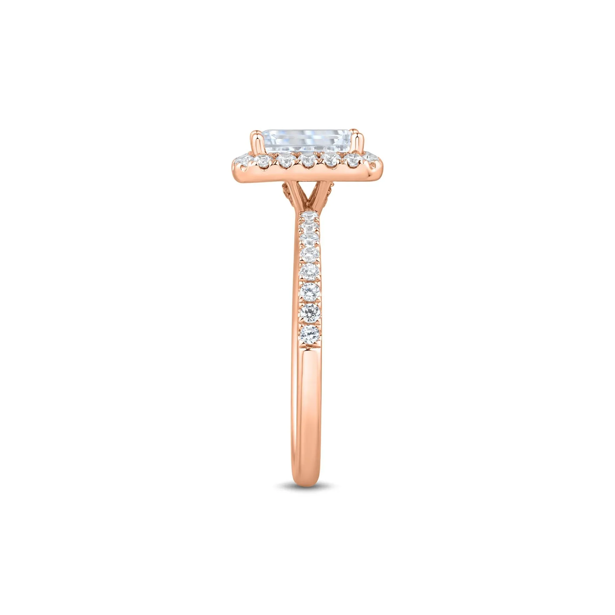 2 CT. Tw. Lab Grown Diamond Emerald-Cut Halo Engagement Ring 14K Rose Gold Size 5.5 1.5mm - Image 3
