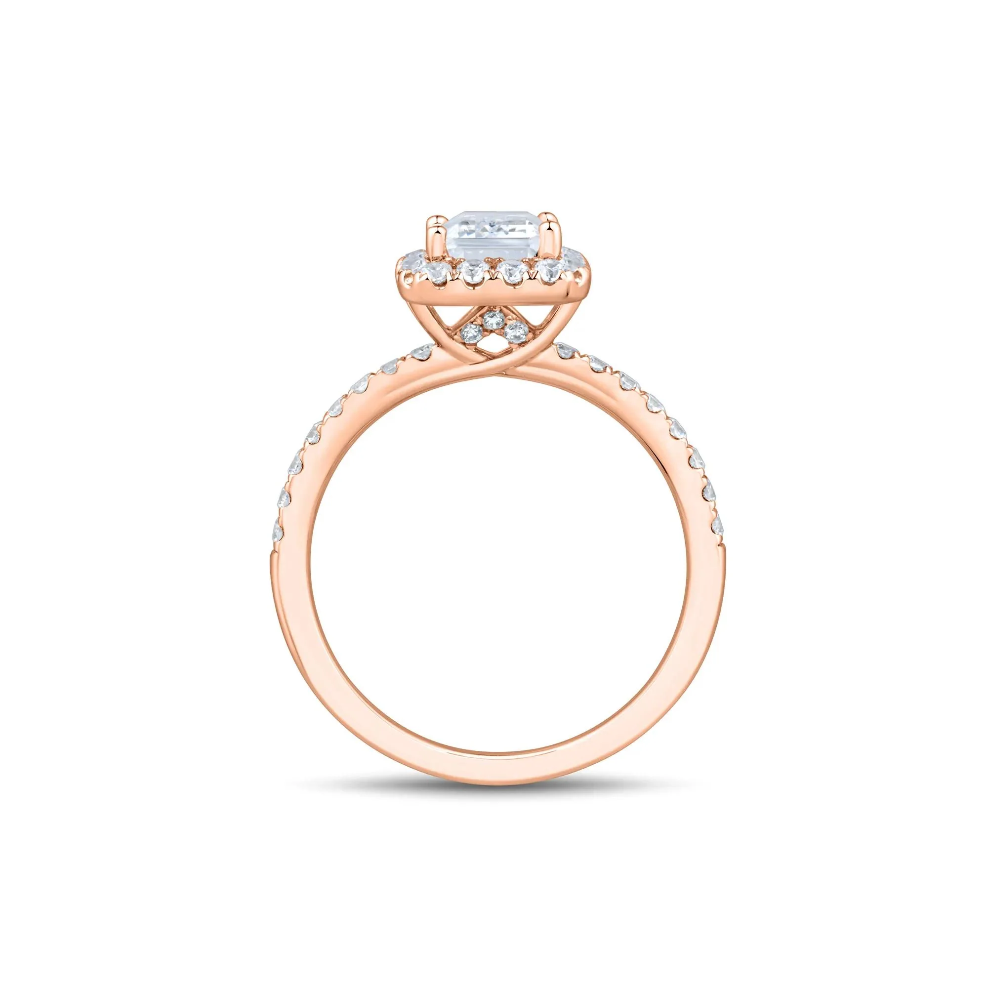 2 CT. Tw. Lab Grown Diamond Emerald-Cut Halo Engagement Ring 14K Rose Gold Size 8 1.5mm - Image 2