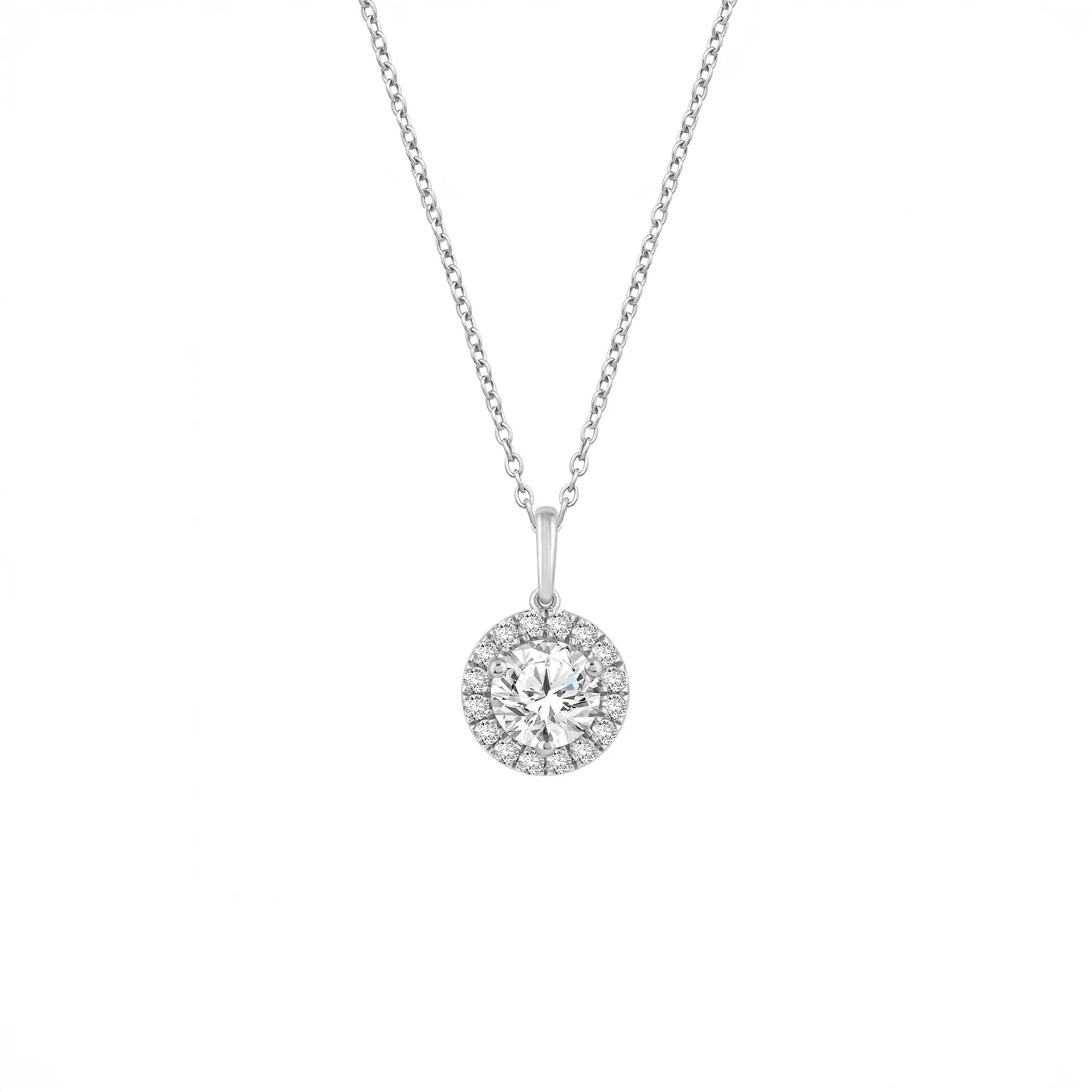 1/4 CT. Tw. Lab Grown Diamond Round Halo Pendant Necklace 10K White Gold Size 18"