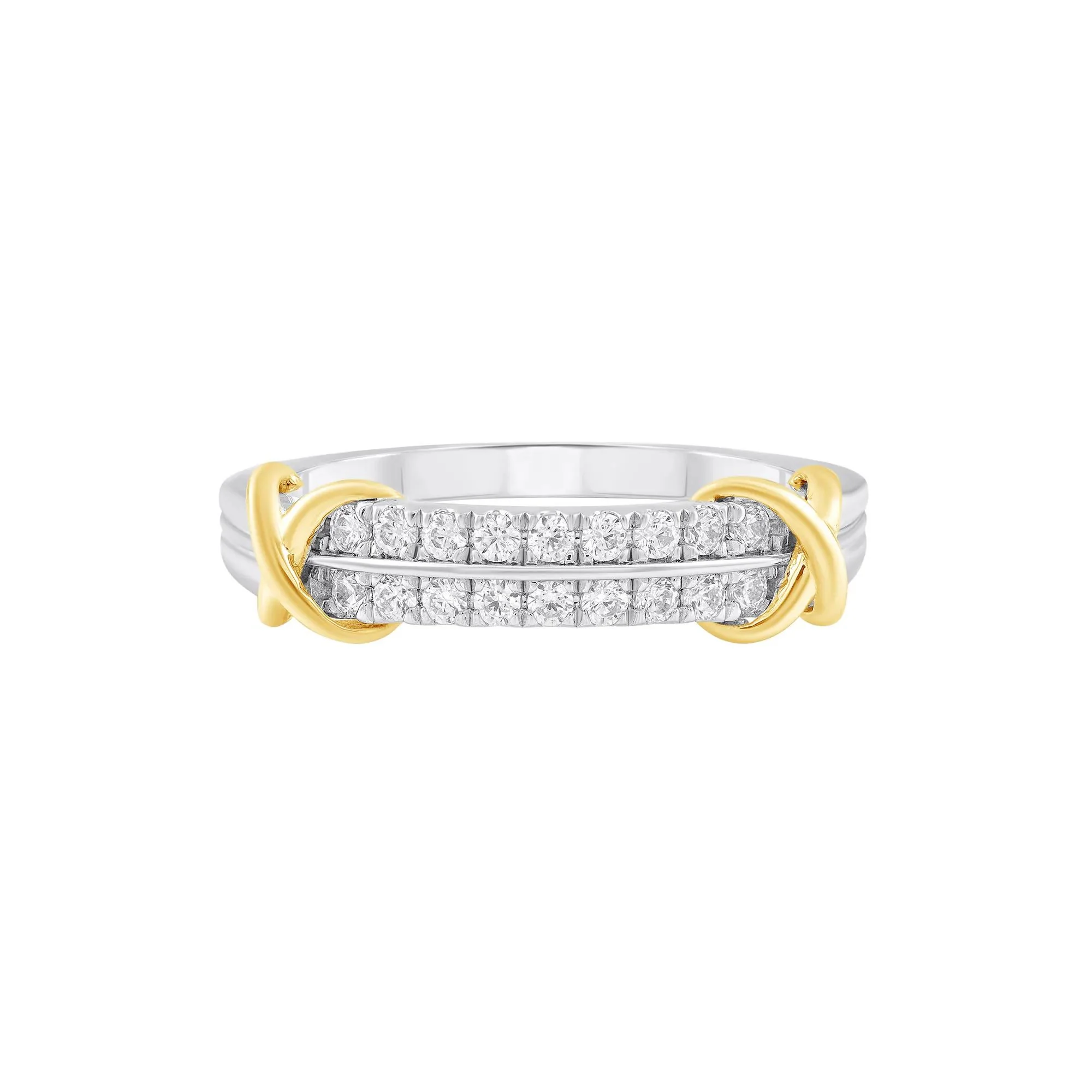 1/4 CT. Tw. Diamond Double Row Band Ring .925 Sterling Silver & 10K Yellow Gold Round Brilliant Cut White Size 6
