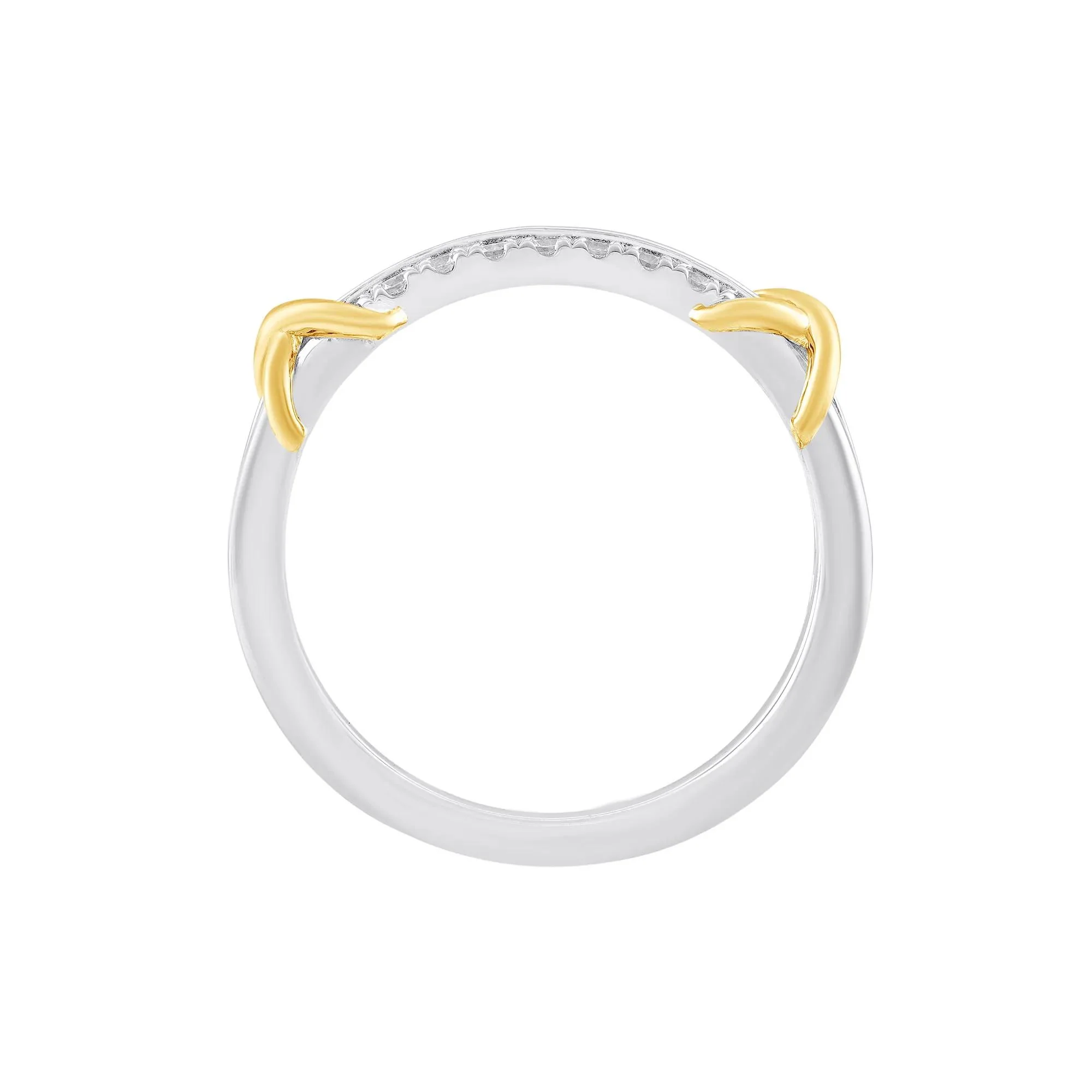 1/4 CT. Tw. Diamond Double Row Band Ring .925 Sterling Silver & 10K Yellow Gold Round Brilliant Cut White Size 7 - Image 2