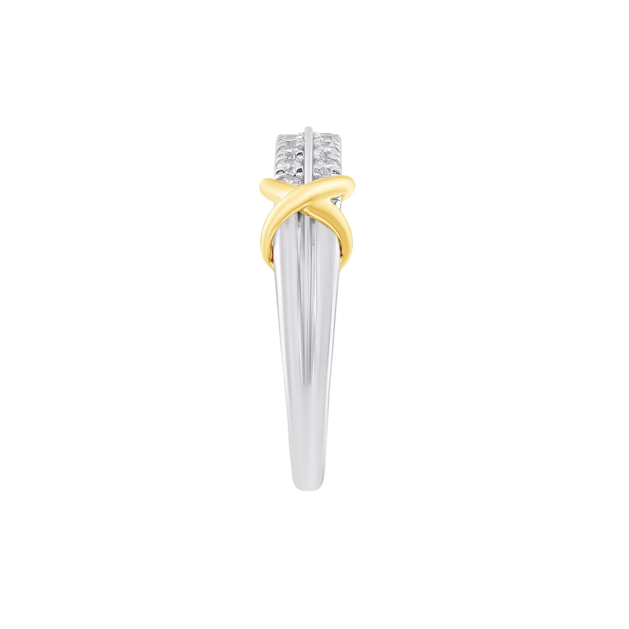 1/4 CT. Tw. Diamond Double Row Band Ring .925 Sterling Silver & 10K Yellow Gold Round Brilliant Cut White Size 7.5 - Image 3
