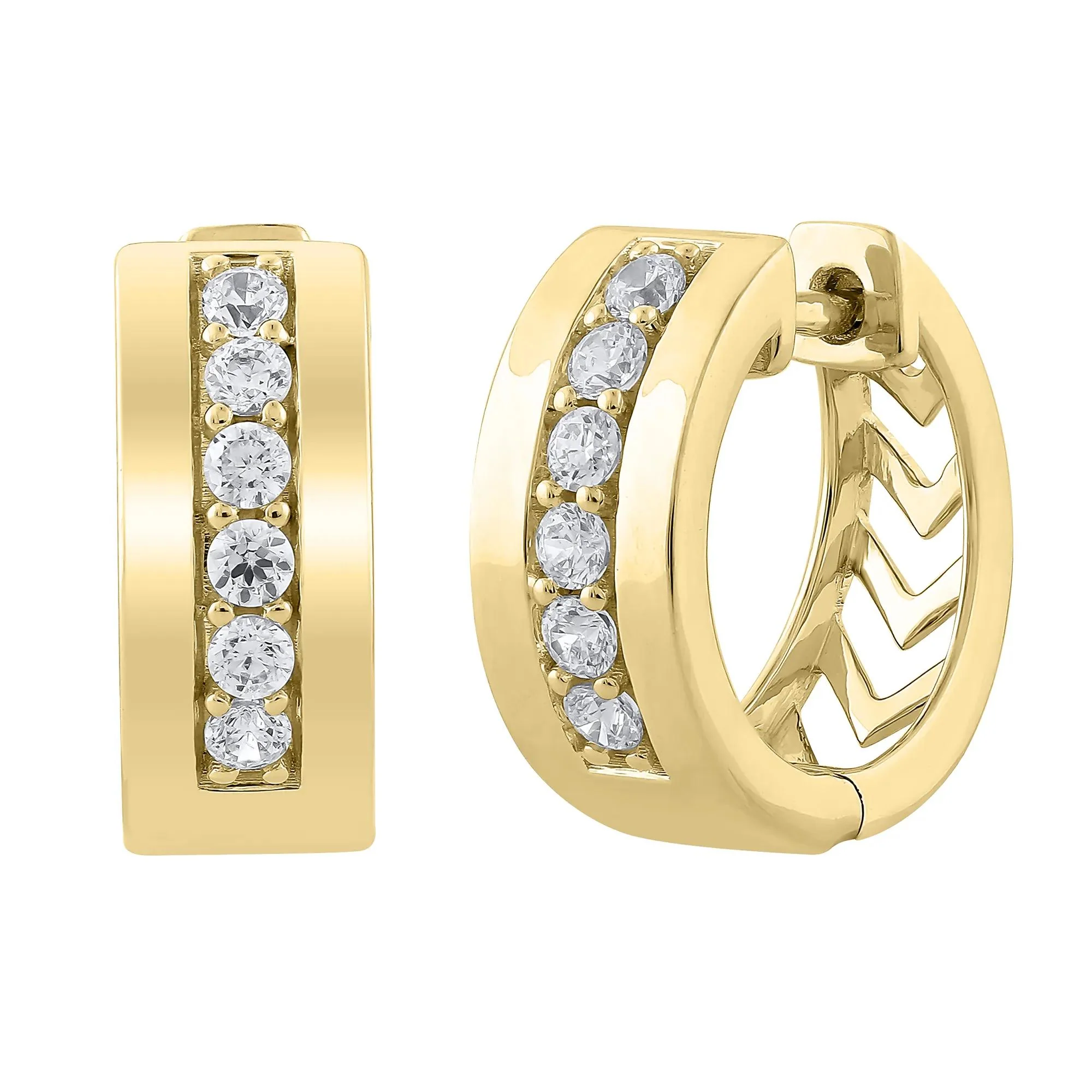 1/2 CT. Tw. Lab Grown Diamond Round Channel Hoop Earrings 10K Yellow Gold Size 6.10mm