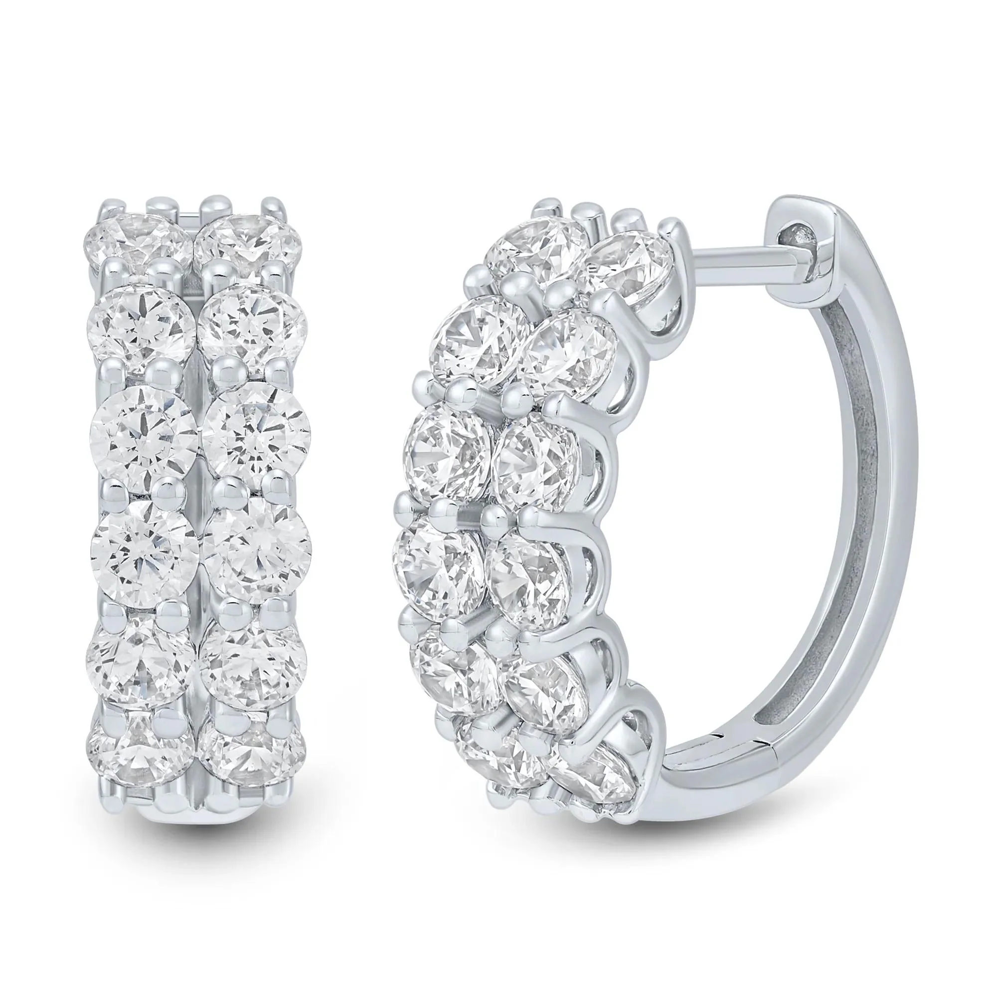 1/2 CT. Tw. Lab Grown Diamond Two-Row Hoop Earrings 10K White Gold Size 11.00mm