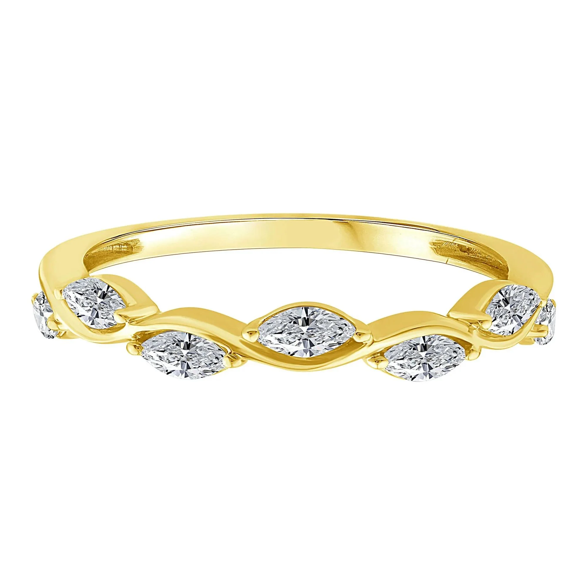 1/2 CT. Tw. Lab Grown Diamond Marquise Stack Band Ring 10K Yellow Gold Size 9 1.5mm