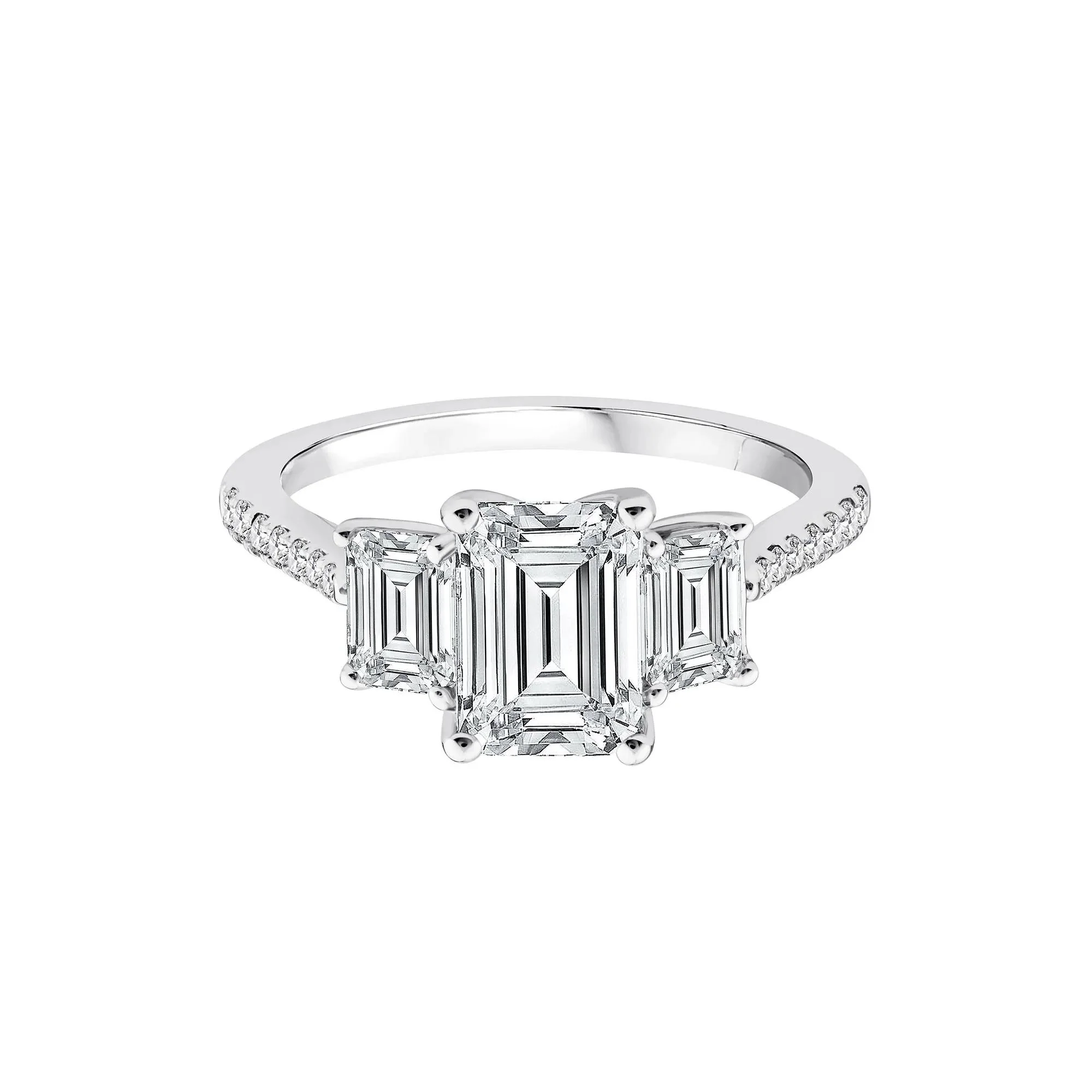 3 1/4 CT. Tw. Lab Grown Diamond Emerald-Cut Three-Stone Engagement Ring 14K White Gold Size 7.5