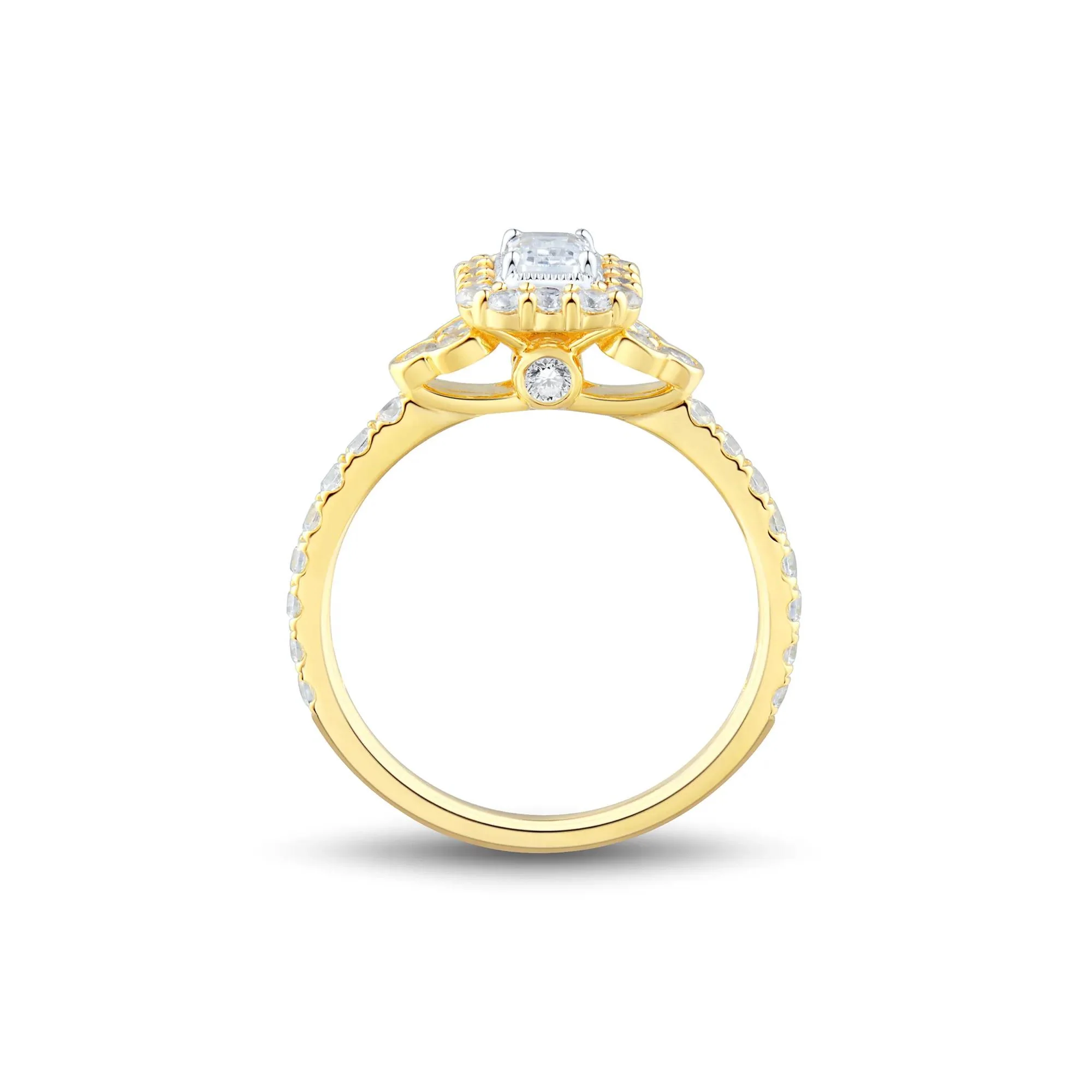 1 CT. Tw. Diamond Emerald-Cut Halo Engagement Ring 14K Yellow Gold Size 8.5 1.5mm - Image 3
