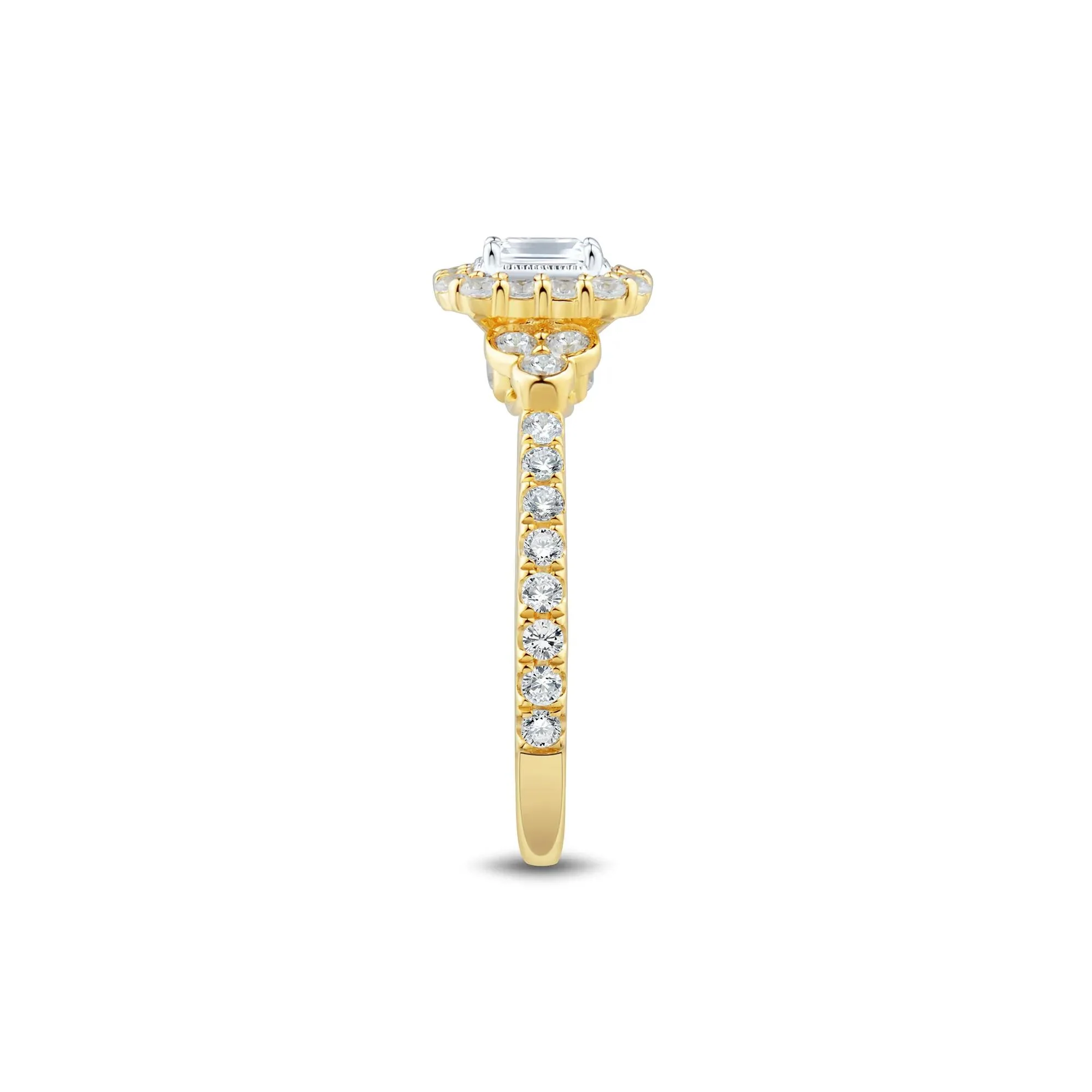 1 CT. Tw. Diamond Emerald-Cut Halo Engagement Ring 14K Yellow Gold Size 9 1.5mm - Image 2
