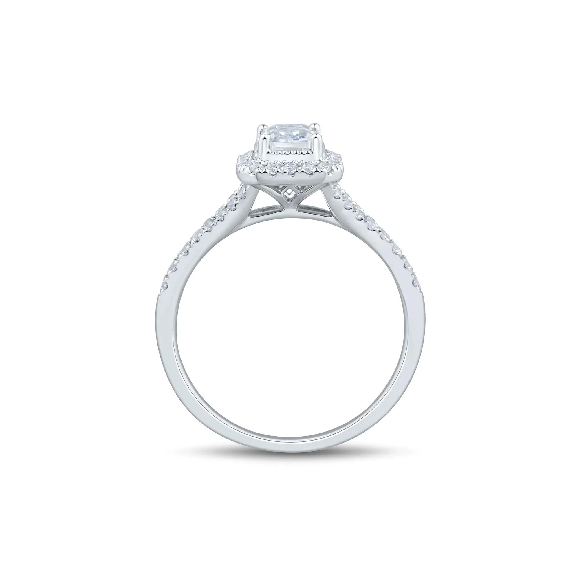 1 CT. Tw. Diamond Emerald-Cut Halo Engagement Ring 10K White Gold Size 9 1mm - Image 2
