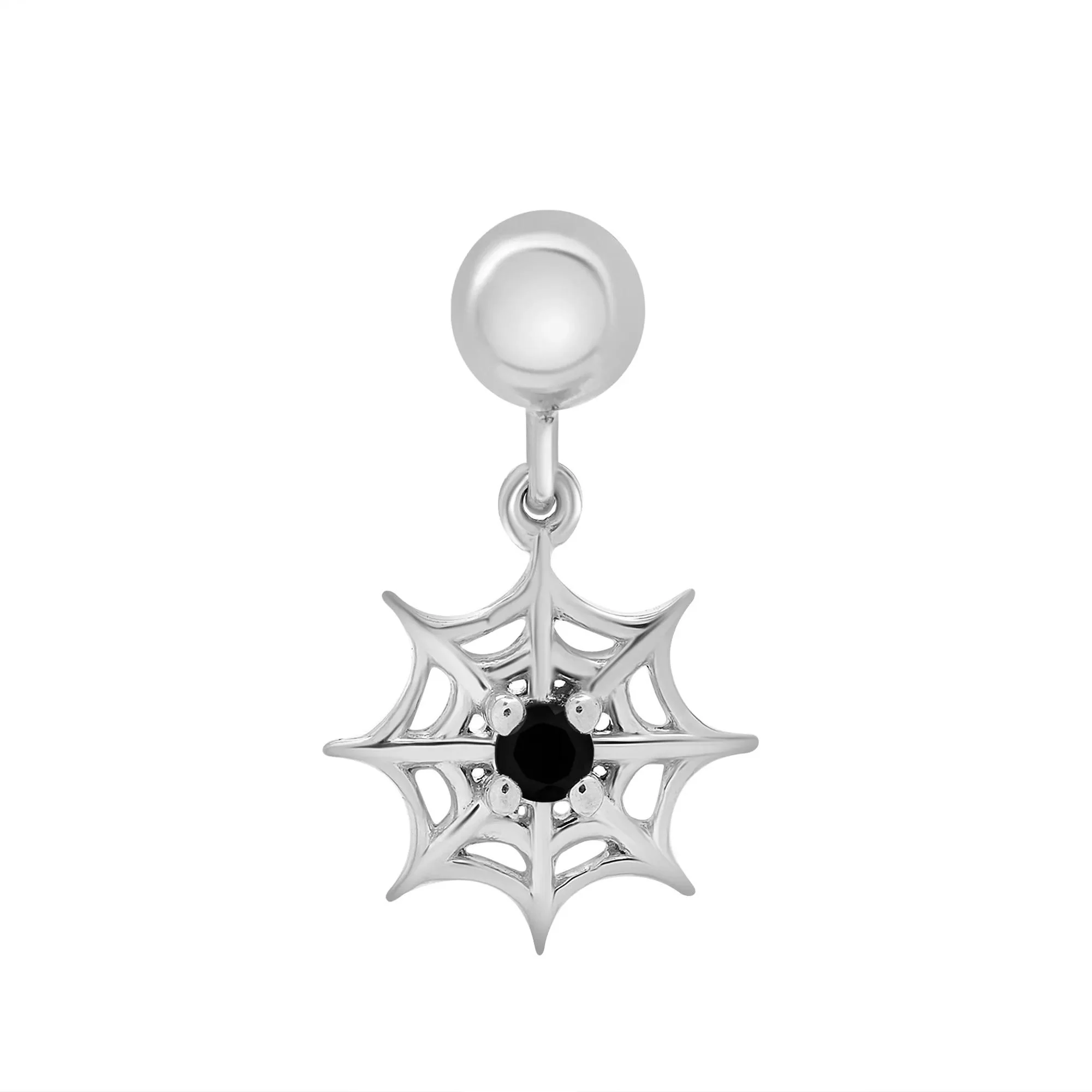 Black Onyx Spiderweb Bead Charm .925 Sterling Silver White Size 14.50mm