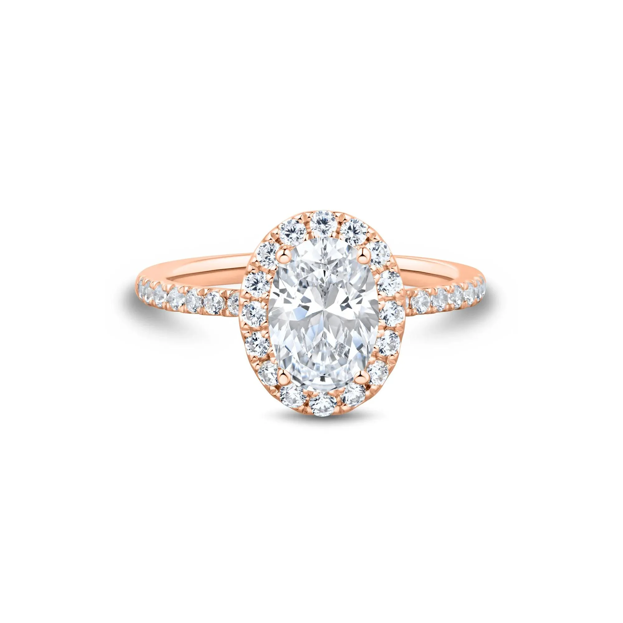 2 CT. Tw. Lab Grown Diamond Oval Halo Engagement Ring 14K Rose Gold Size 6.5 1.5mm