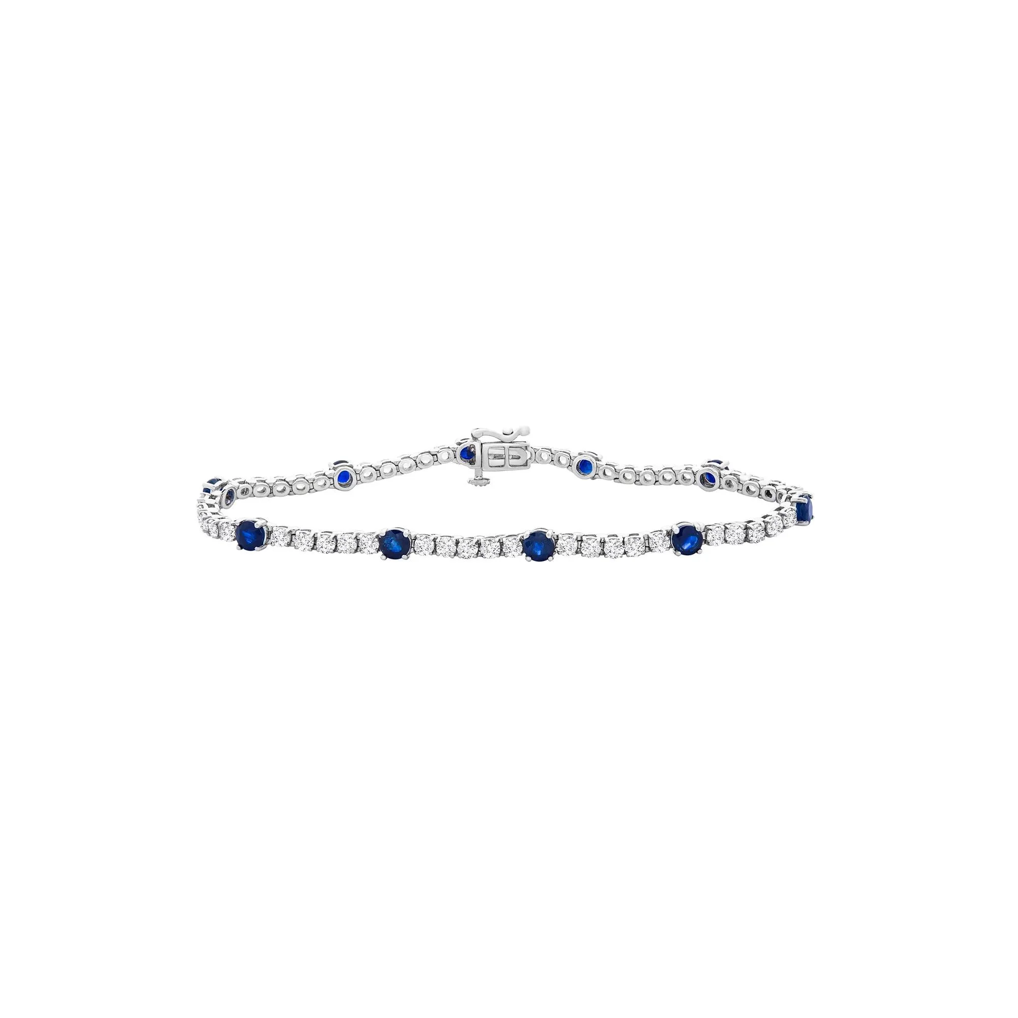 Blue and White Sapphire Bracelet .925 Sterling Silver Size 4.00mm