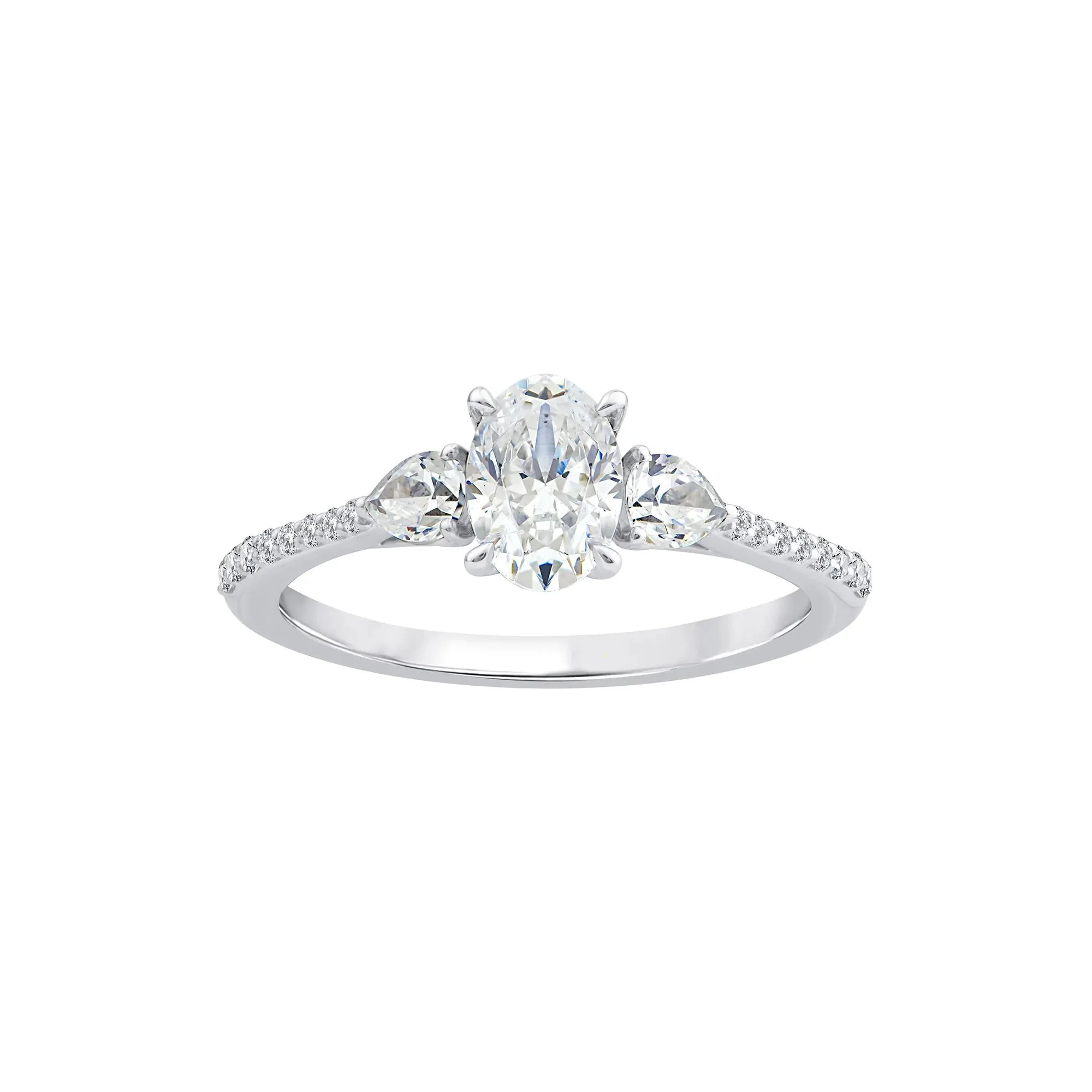 1 CT. Tw. Lab Grown Diamond Three-Stone Engagement Ring 10K White Gold Size 9 1.5mm