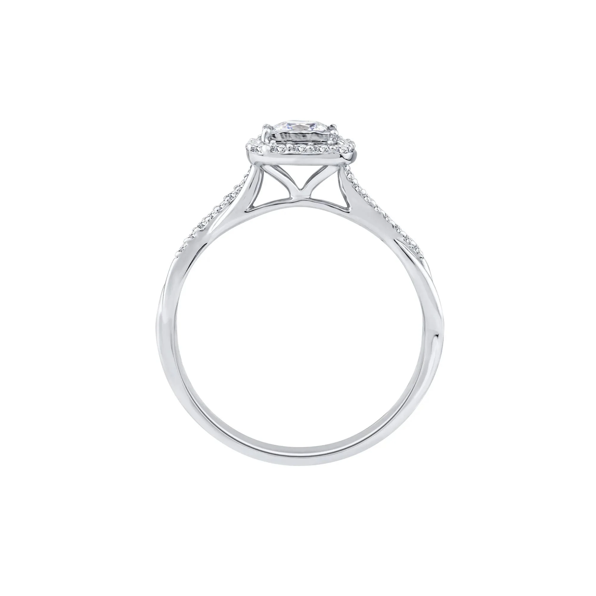 1/2 CT. Tw. Lab Grown Diamond Princess-Cut Halo Promise Ring 10K White Gold Size 6.5 1.5mm - Image 2
