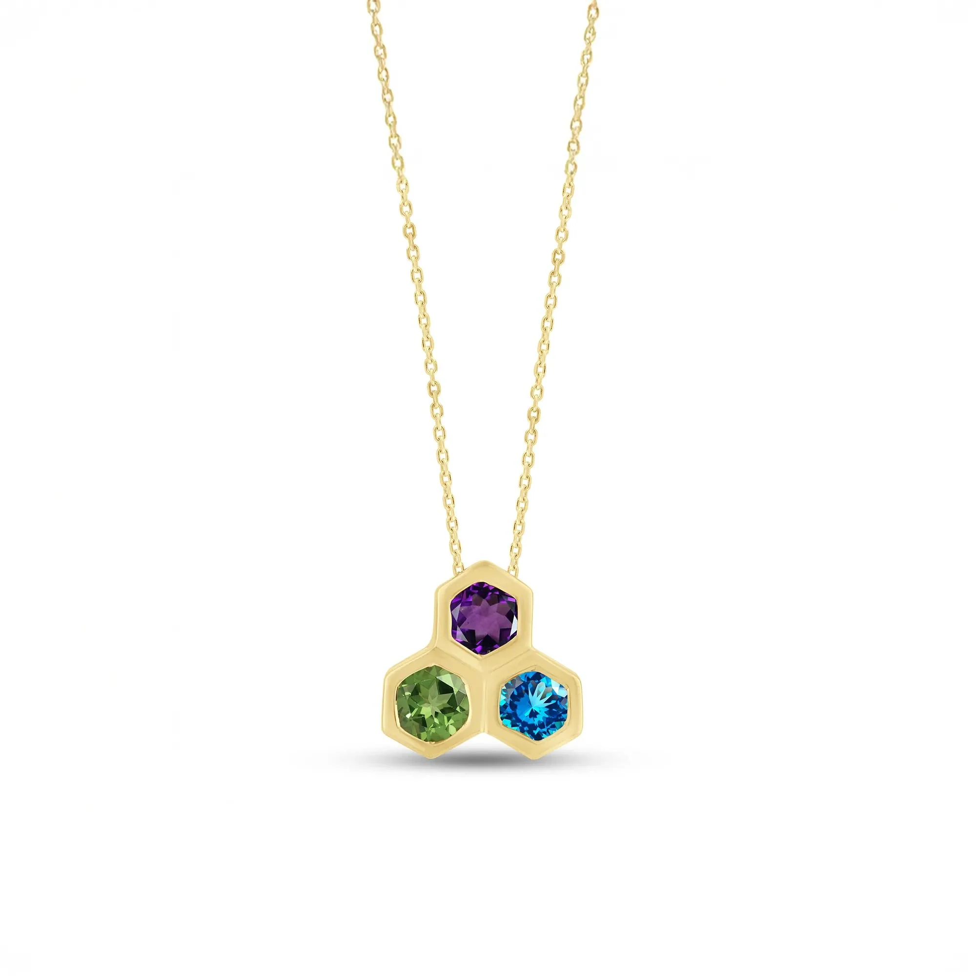 Gemstone Honeycomb Necklace 10K Yellow Gold Size 18"