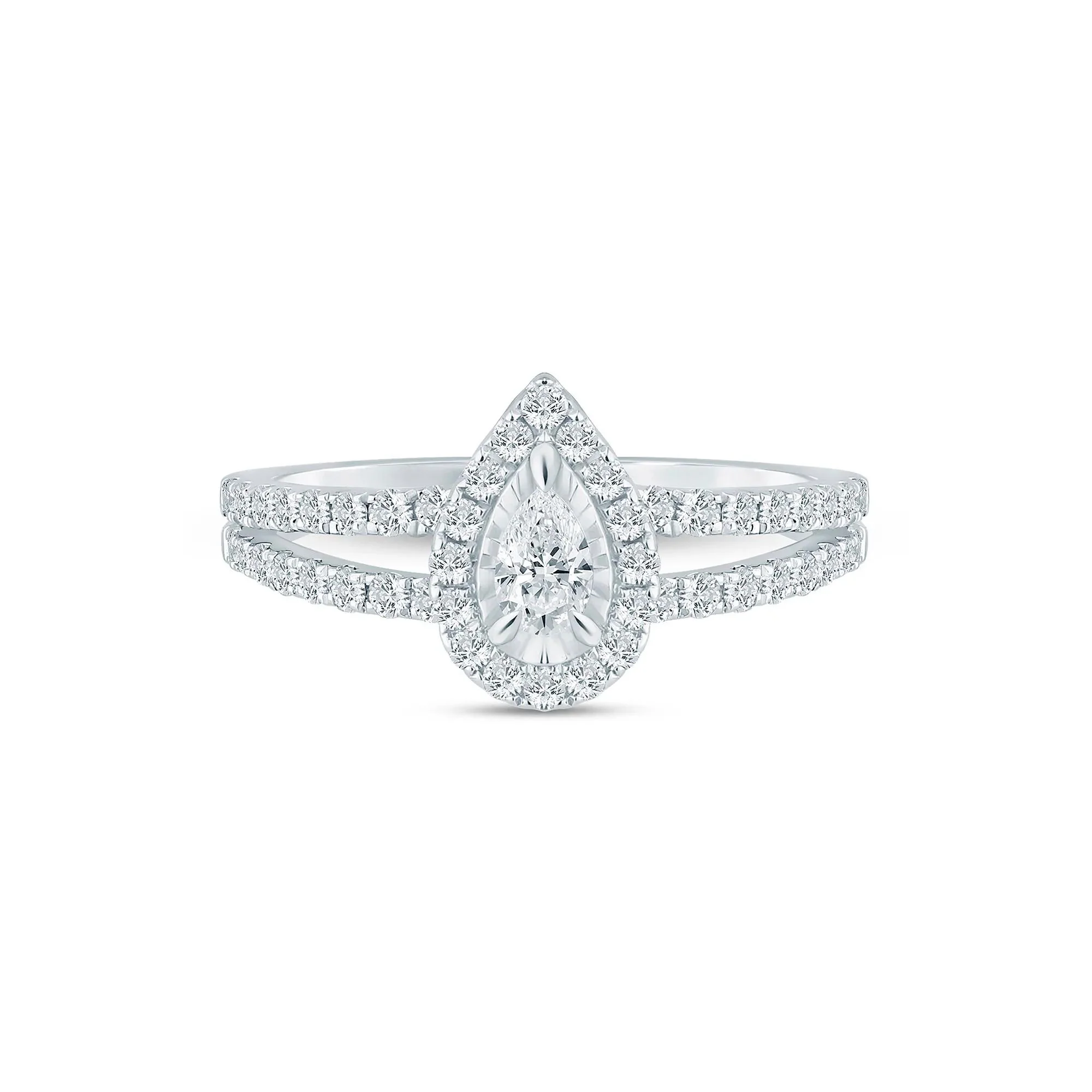 3/4 CT. Tw. Diamond Pear Halo Engagement Ring 10K White Gold Size 9 1.5mm