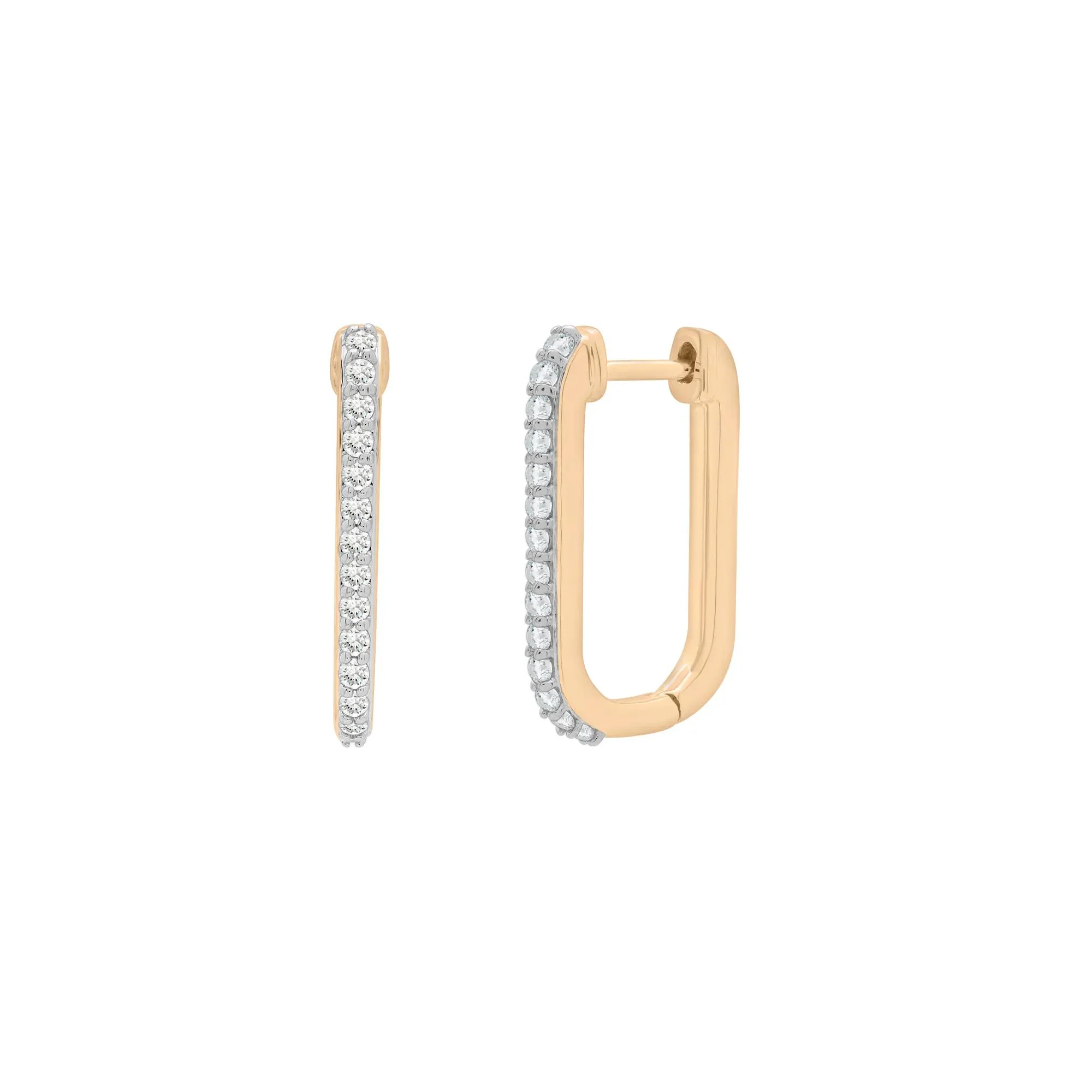 1/4 CT. Tw. Diamond Rectangle Hoop Earrings 10K Yellow Gold Size 12.00mm