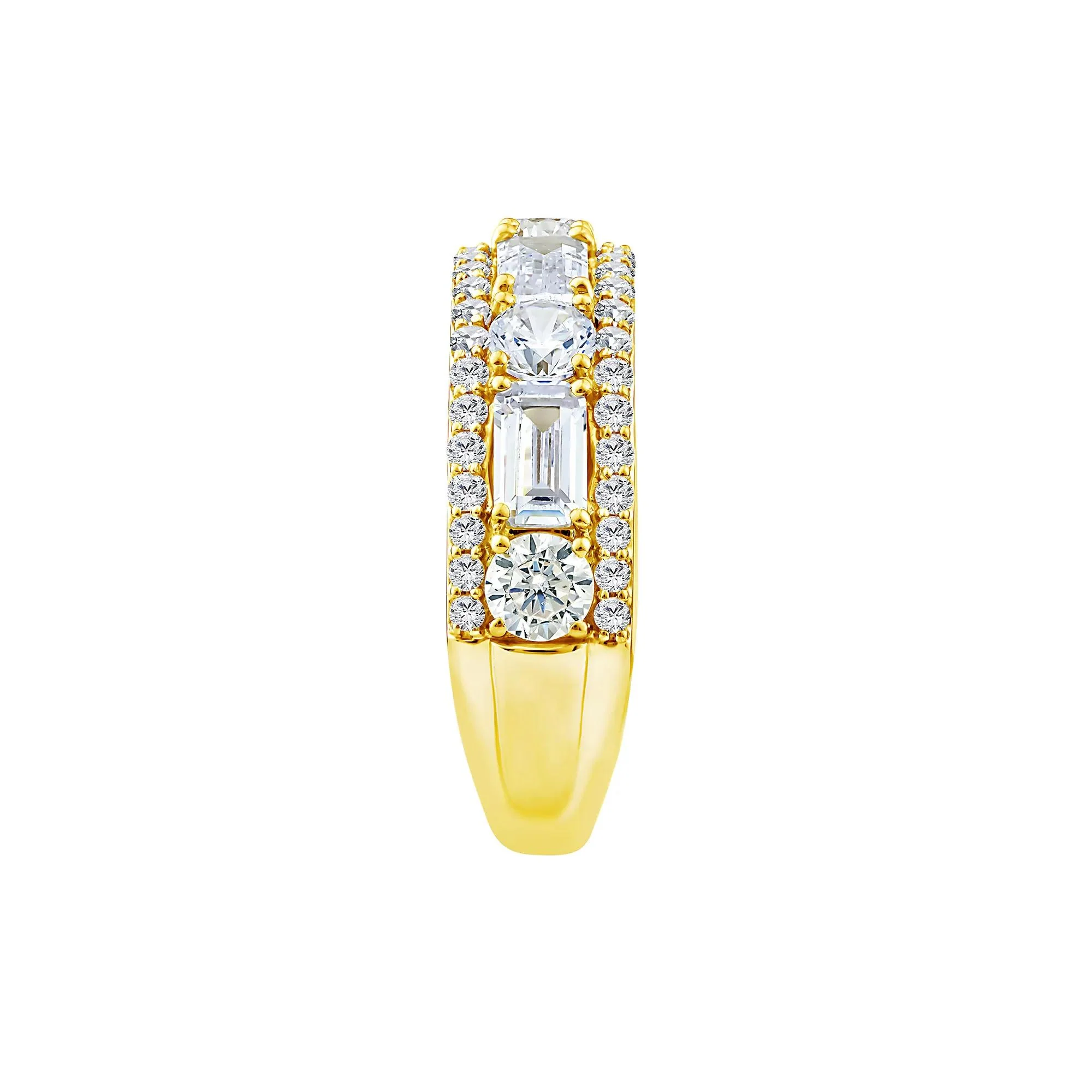 3 CT. Tw. Lab Grown Diamond Multi-Row Emerald-Cut Anniversary Band Ring 10K Yellow Gold Size 7.5 2.5mm - Image 3