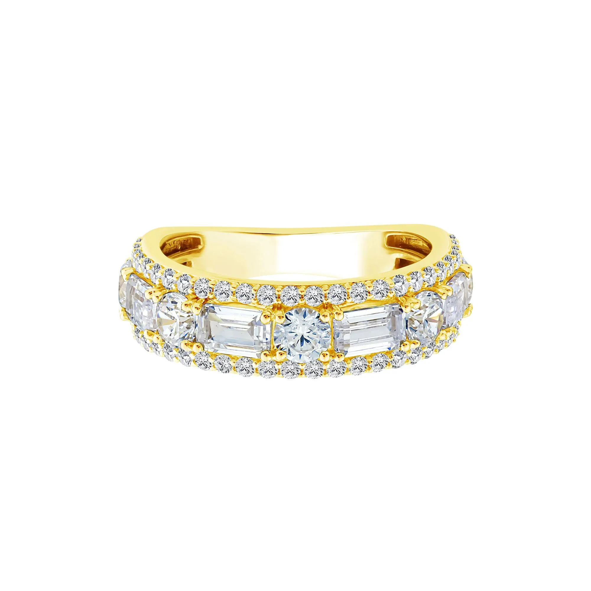 3 CT. Tw. Lab Grown Diamond Multi-Row Emerald-Cut Anniversary Band Ring 10K Yellow Gold Size 9 2.5mm