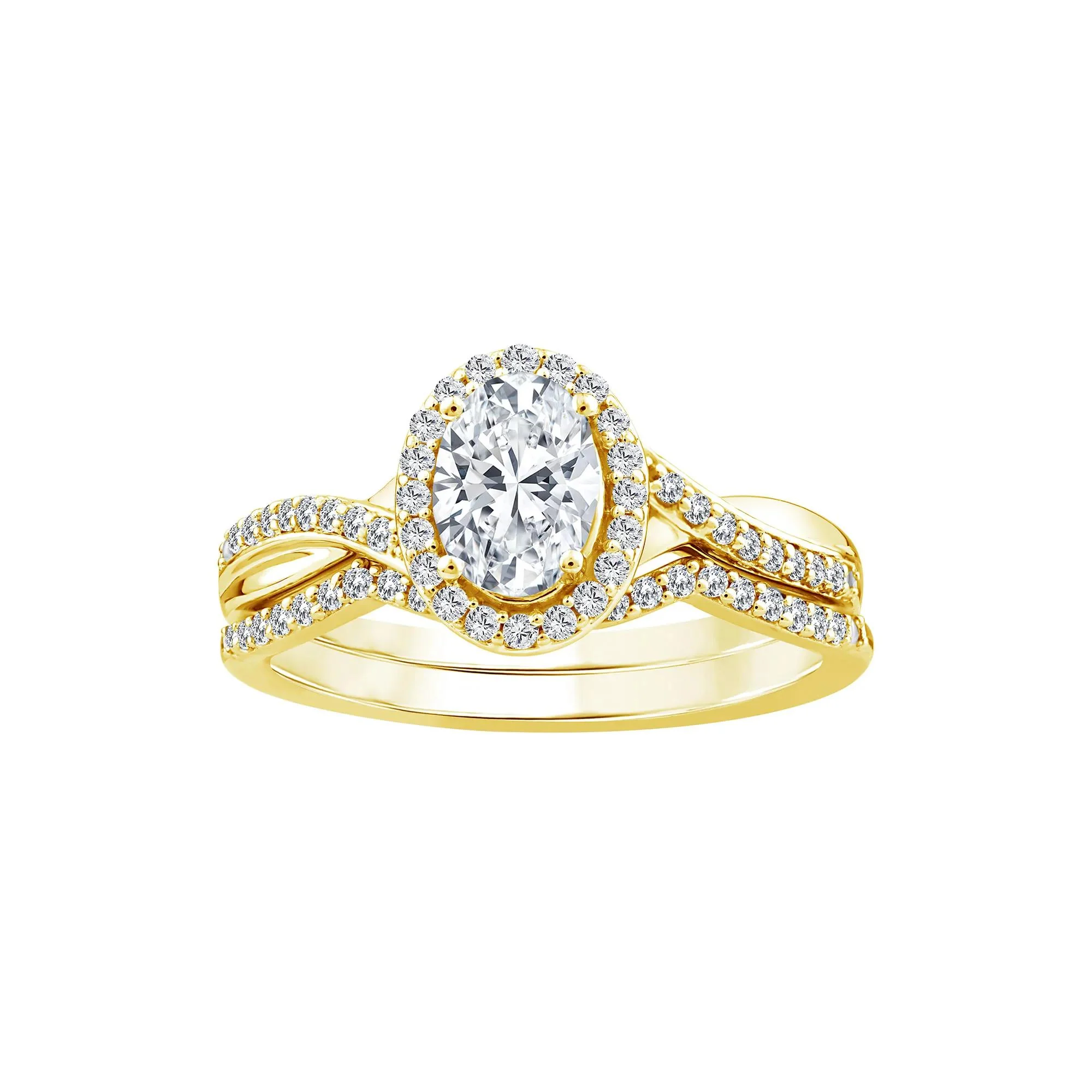 1 CT. Tw. Lab Grown Diamond Engagement Ring Set 10K Yellow Gold Size 6 1.5mm