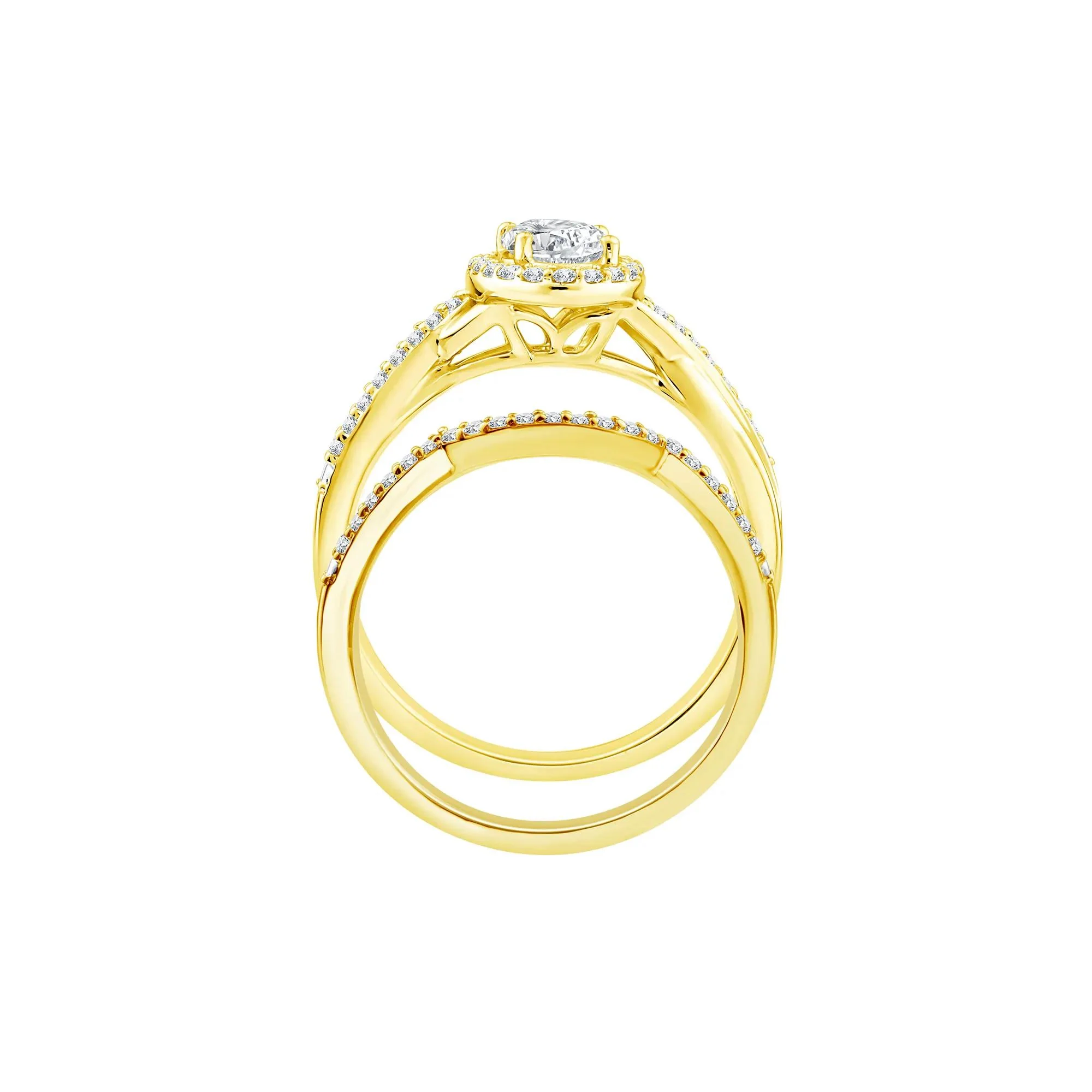 1 CT. Tw. Lab Grown Diamond Engagement Ring Set 10K Yellow Gold Size 7.5 1.5mm - Image 2